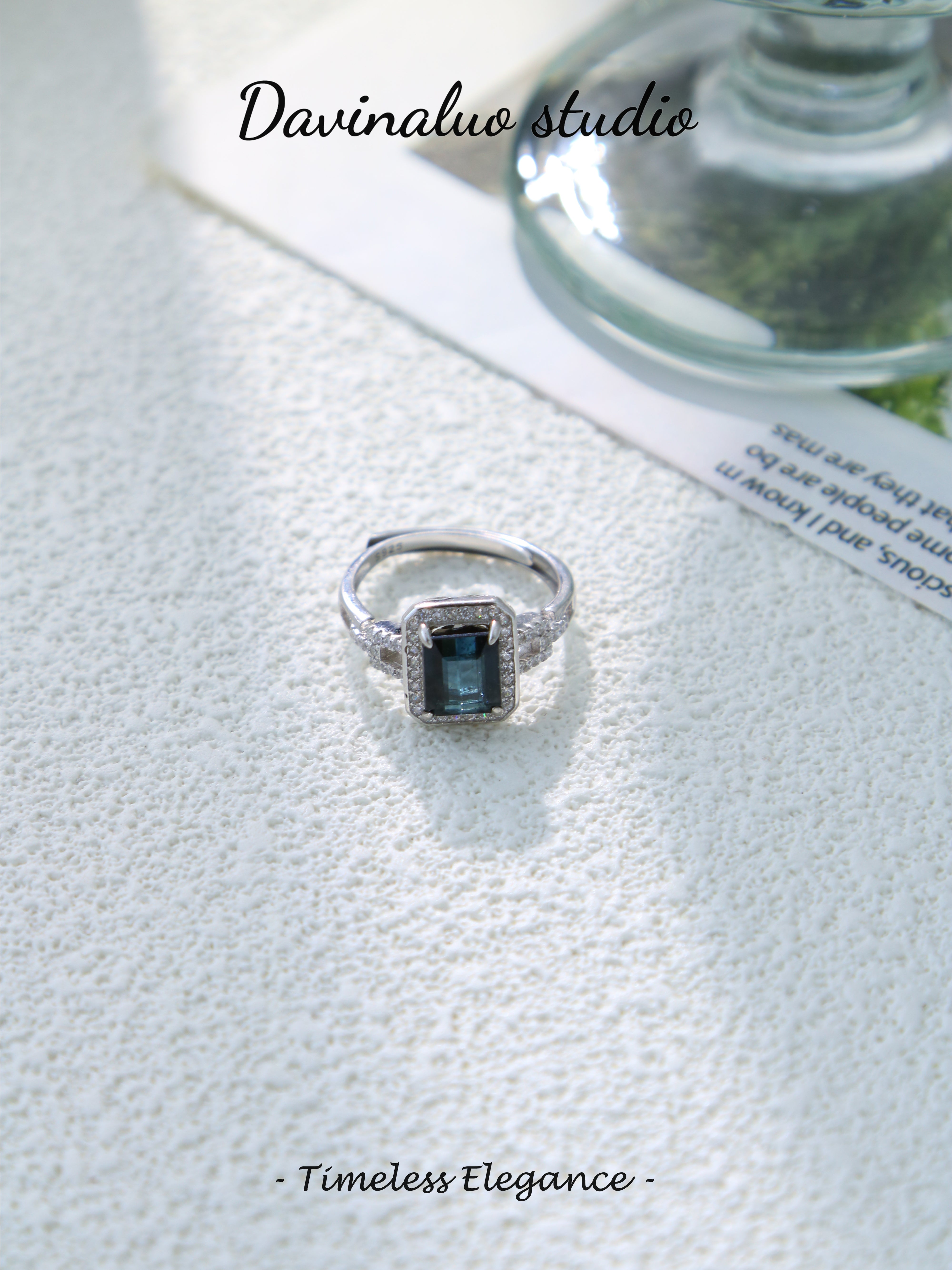 S925 Silver Simple Emerald Cut Tourmaline Ring