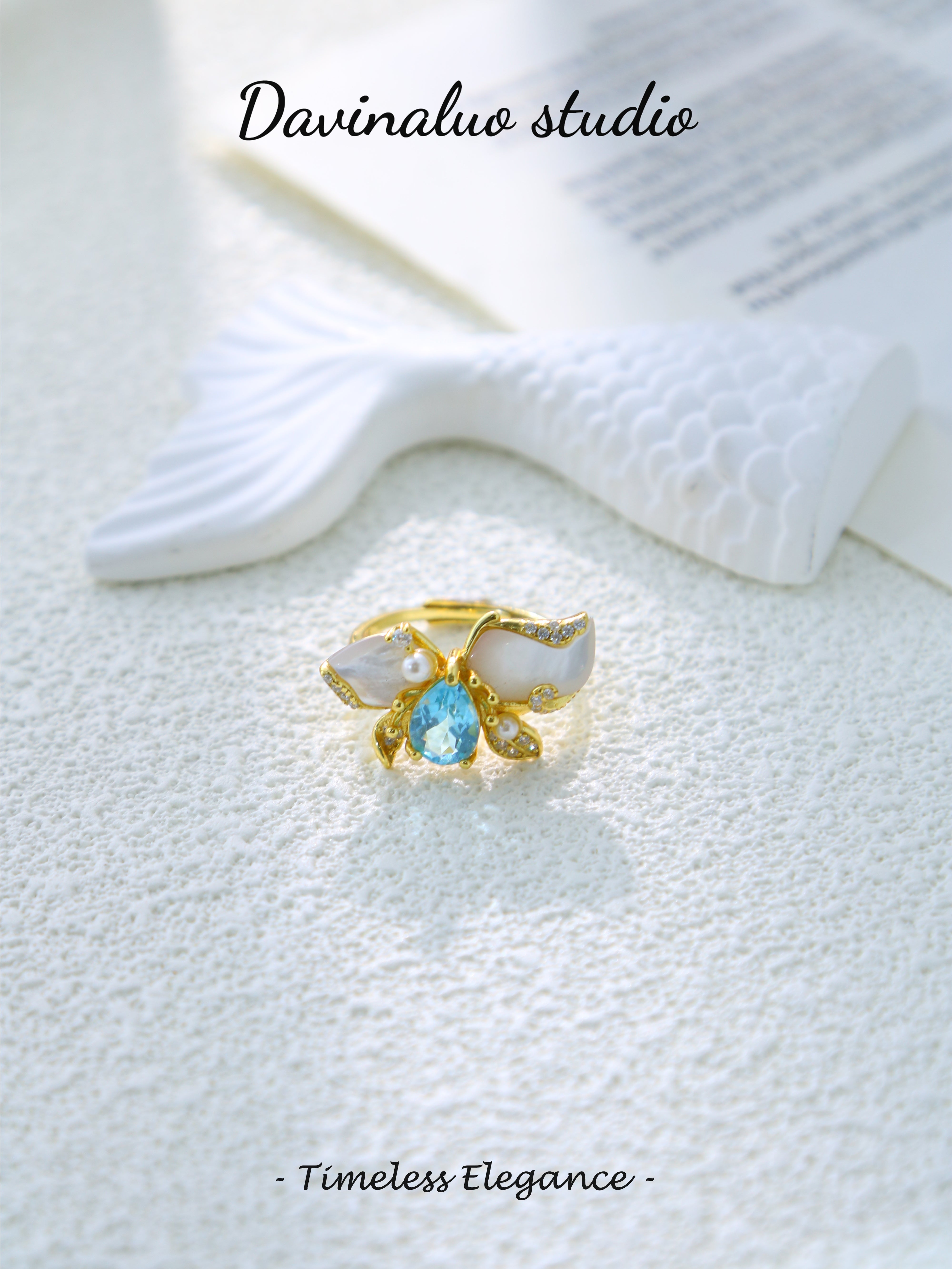 S925 Gold Simple Pear Cut Topaz Ring