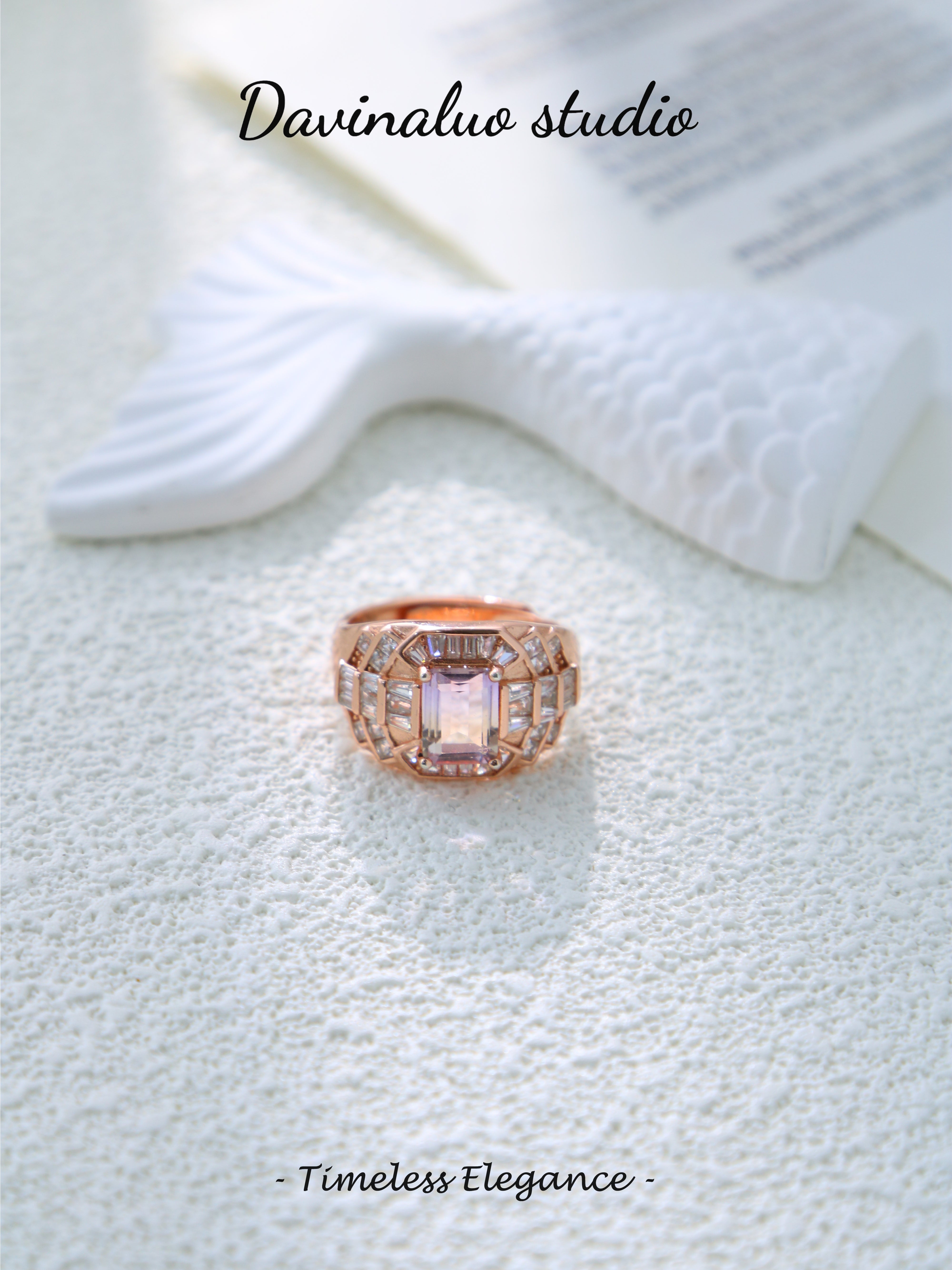 S925 Rose Gold Simple Rectangular Cut Ametrine Ring