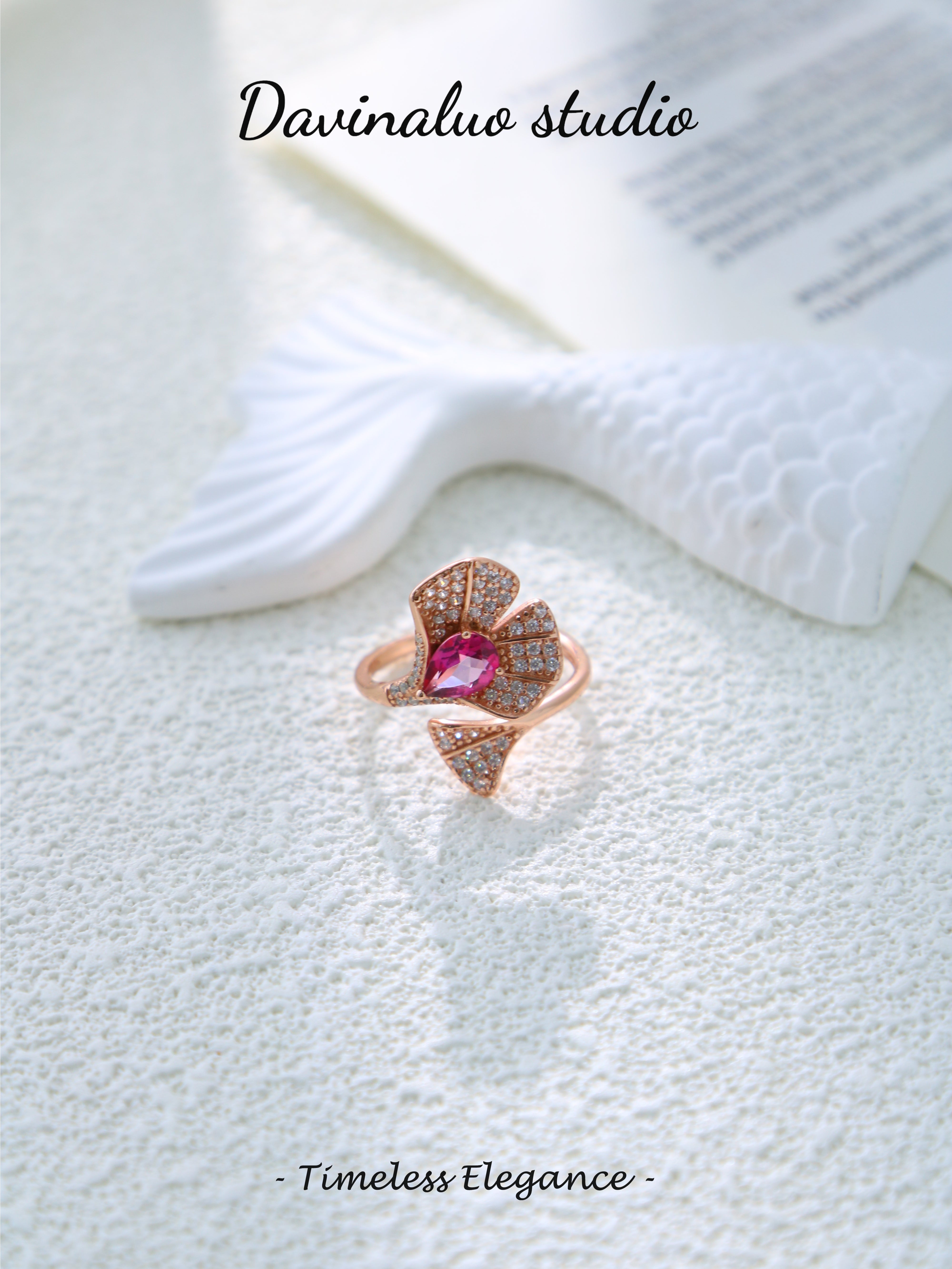 S925 Rose Gold Classic Pear Cut Topaz Ring