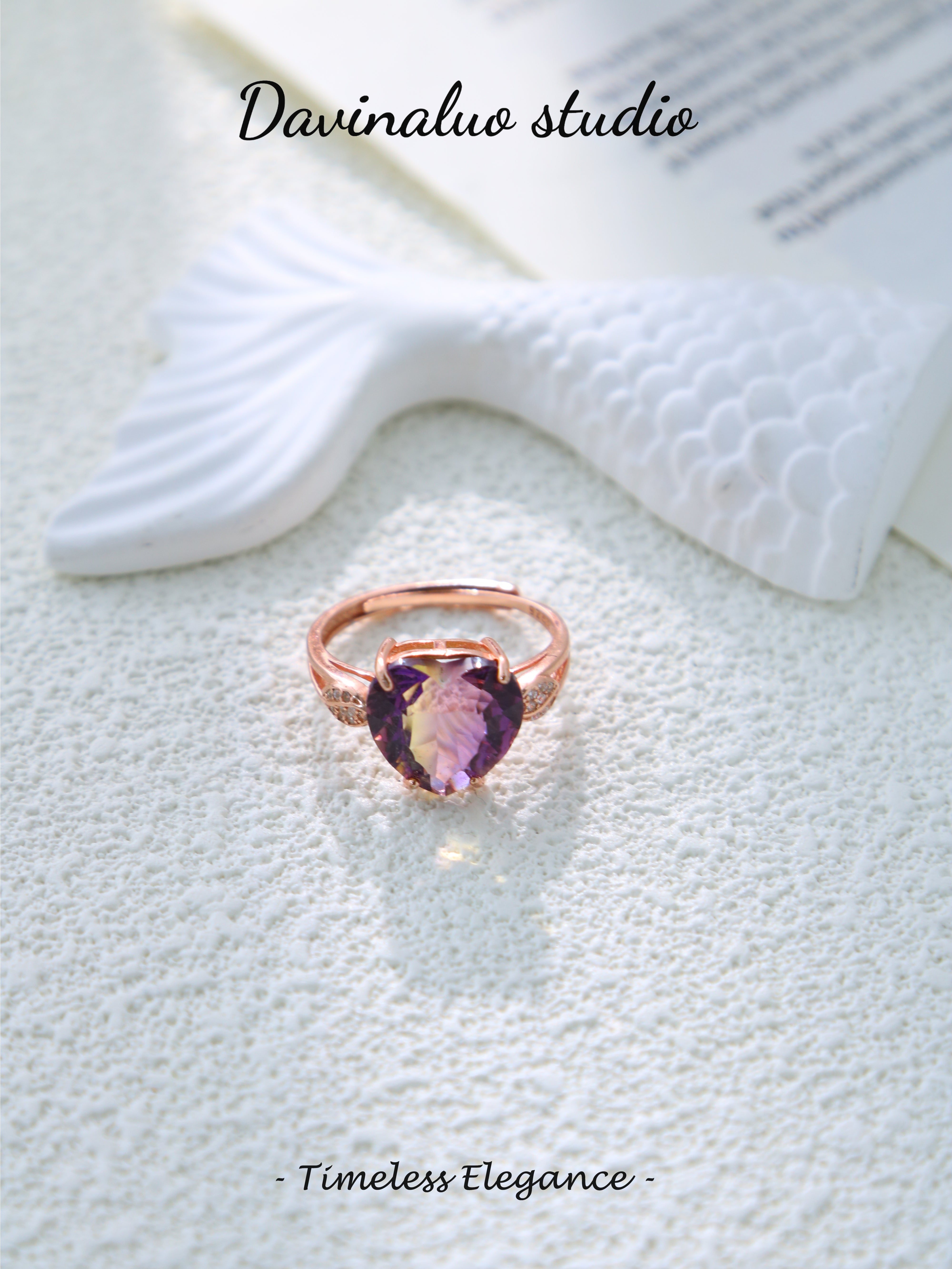 S925 Rose Gold Simple Heart Shaped Cut Ametrine Ring
