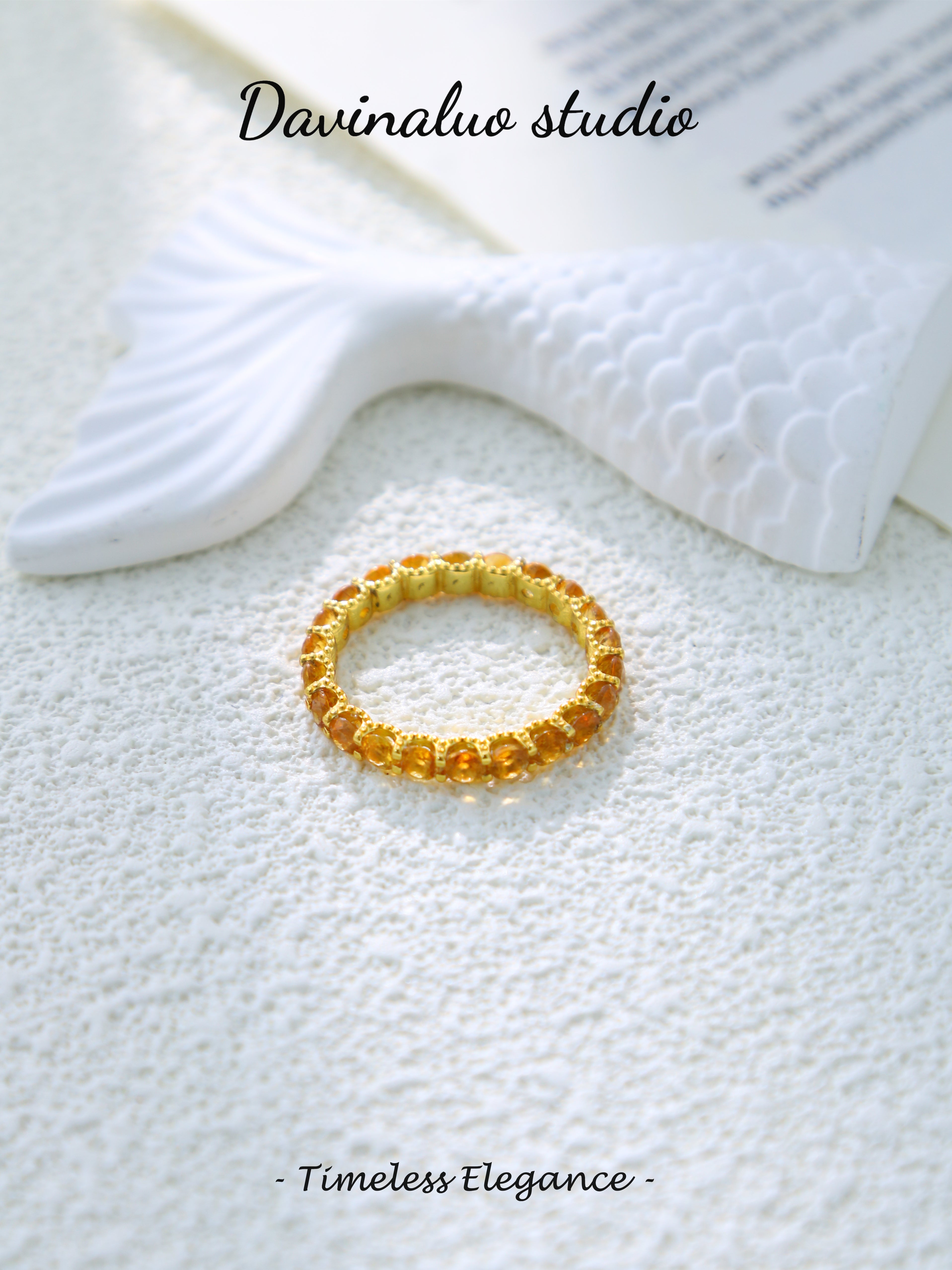 S925 Gold Simple Circular Cut Citrine Ring