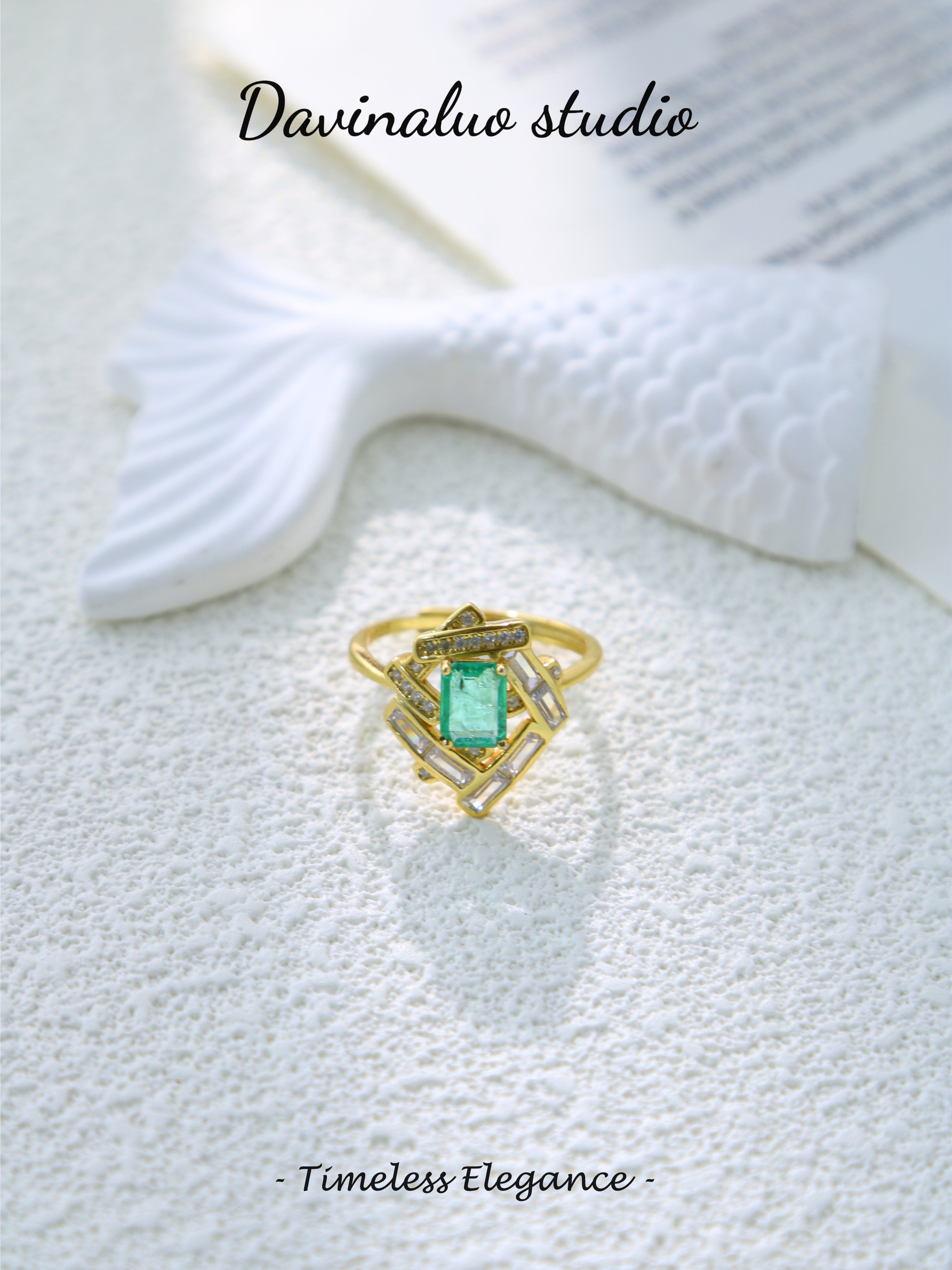S925 Gold Gorgeous Rectangular Cut Emerald Ring