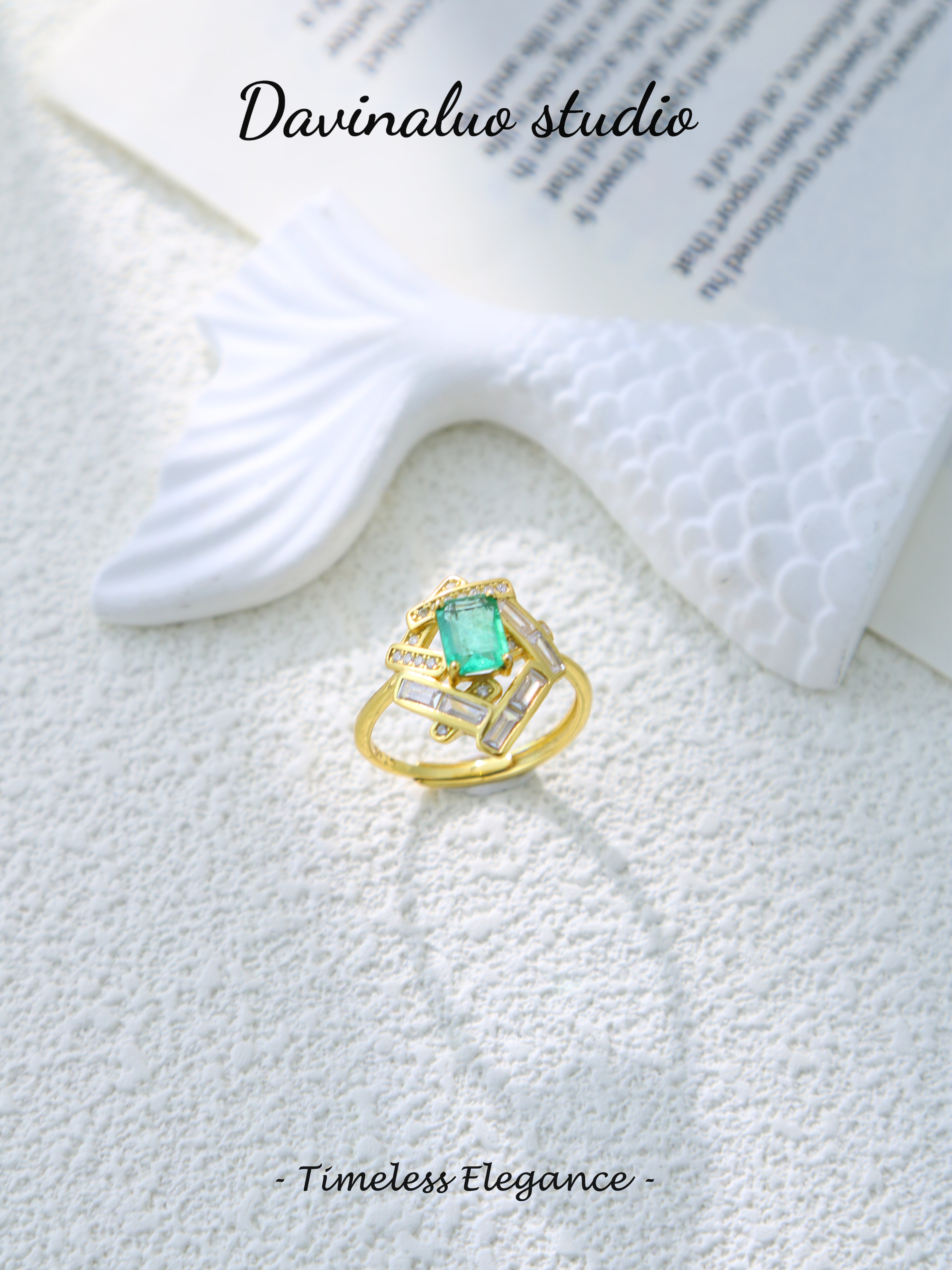 S925 Gold Gorgeous Rectangular Cut Emerald Ring