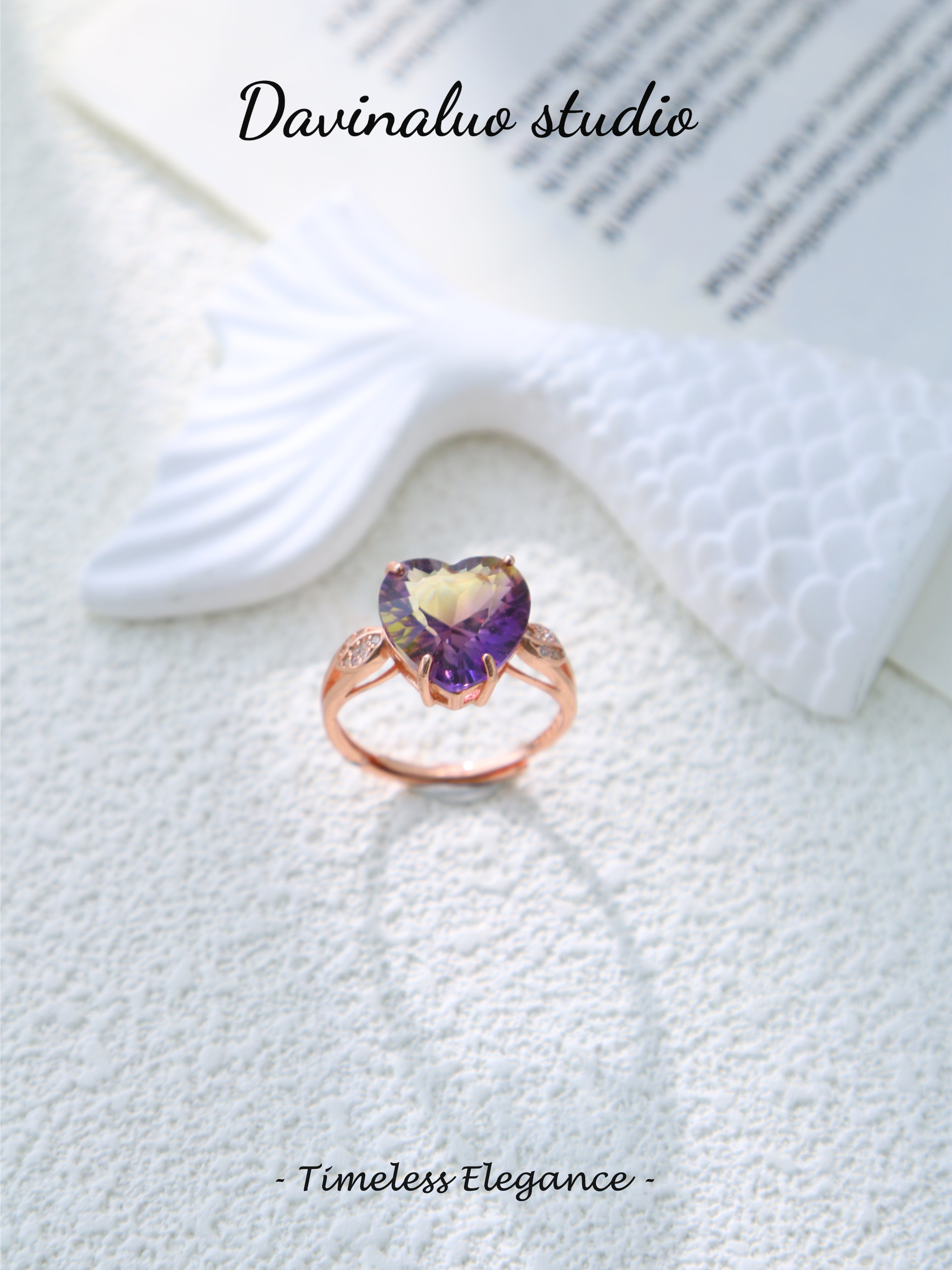 S925 Rose Gold Simple Heart Shaped Cut Ametrine Ring