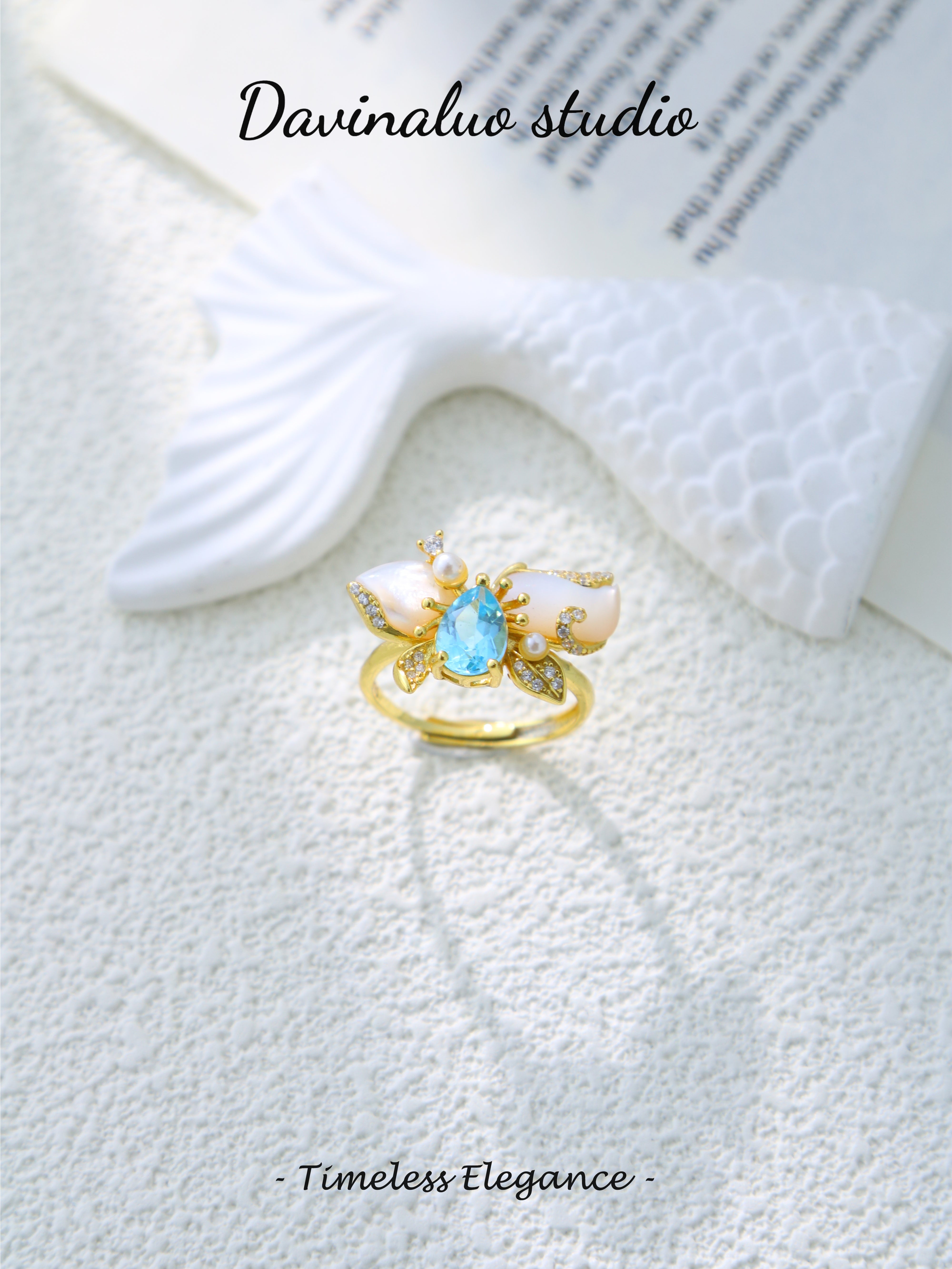 S925 Gold Simple Pear Cut Topaz Ring