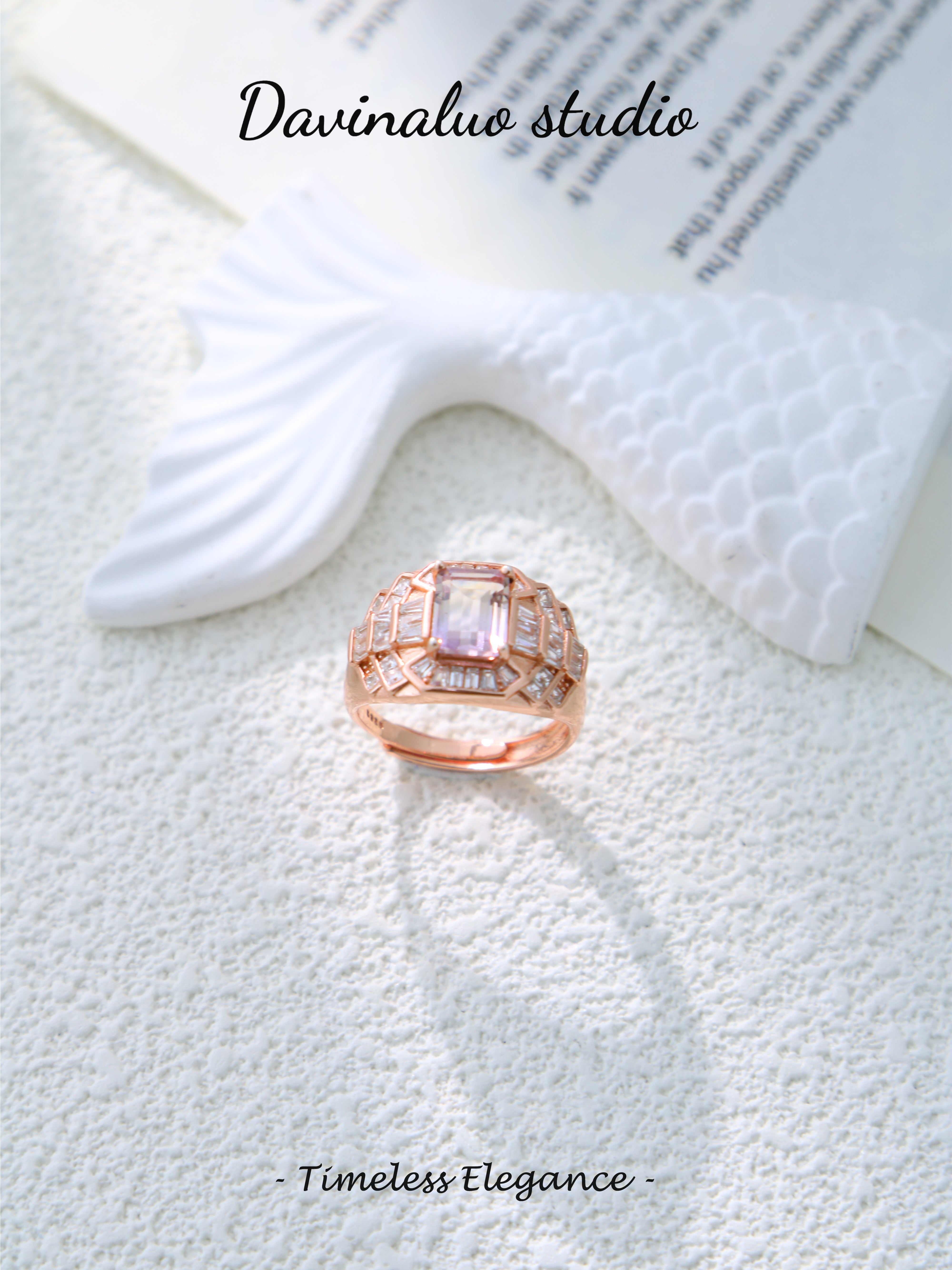 S925 Rose Gold Simple Rectangular Cut Ametrine Ring