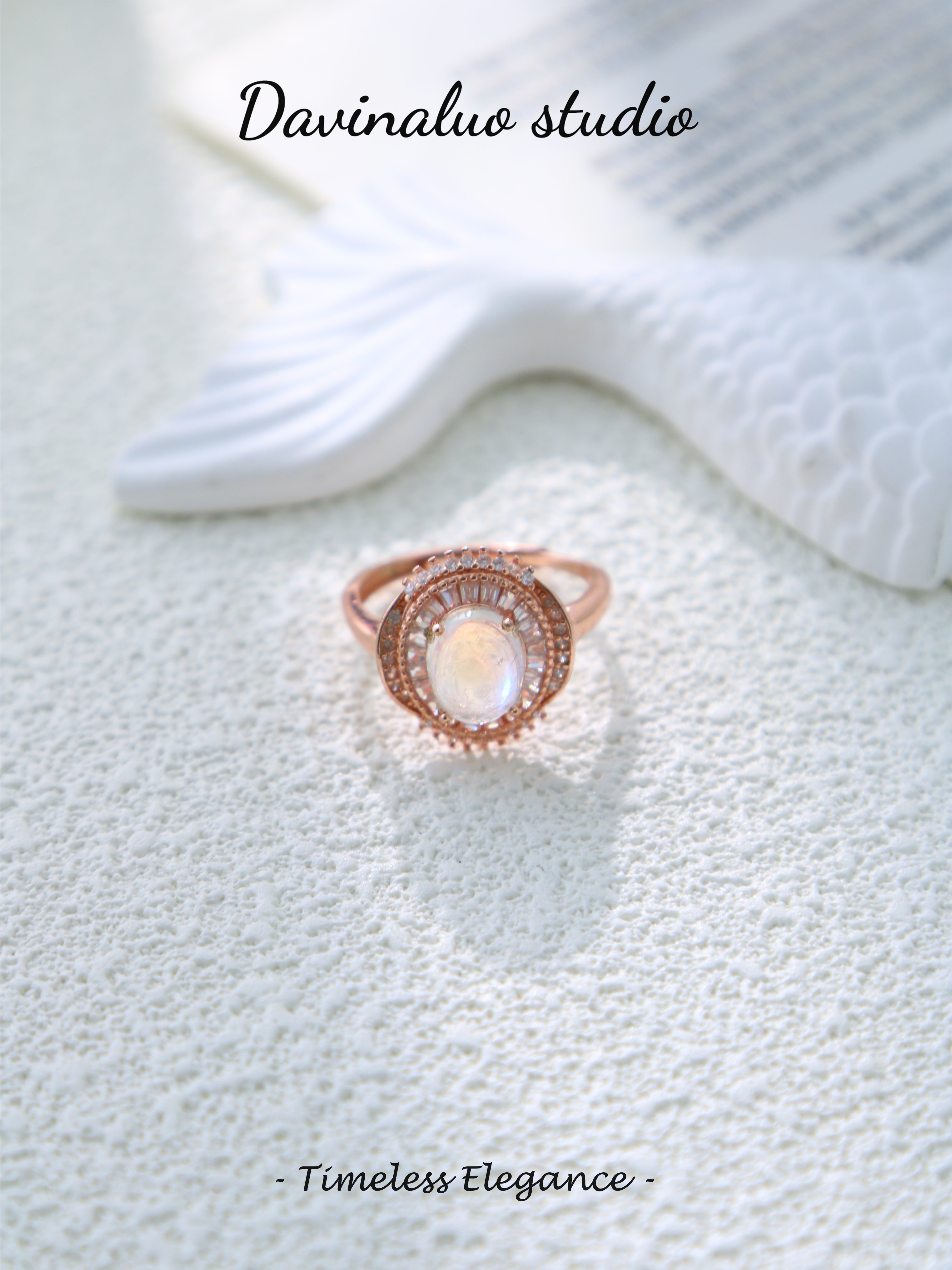 S925 Rose Gold Simple Oval Cut Moonstone Ring