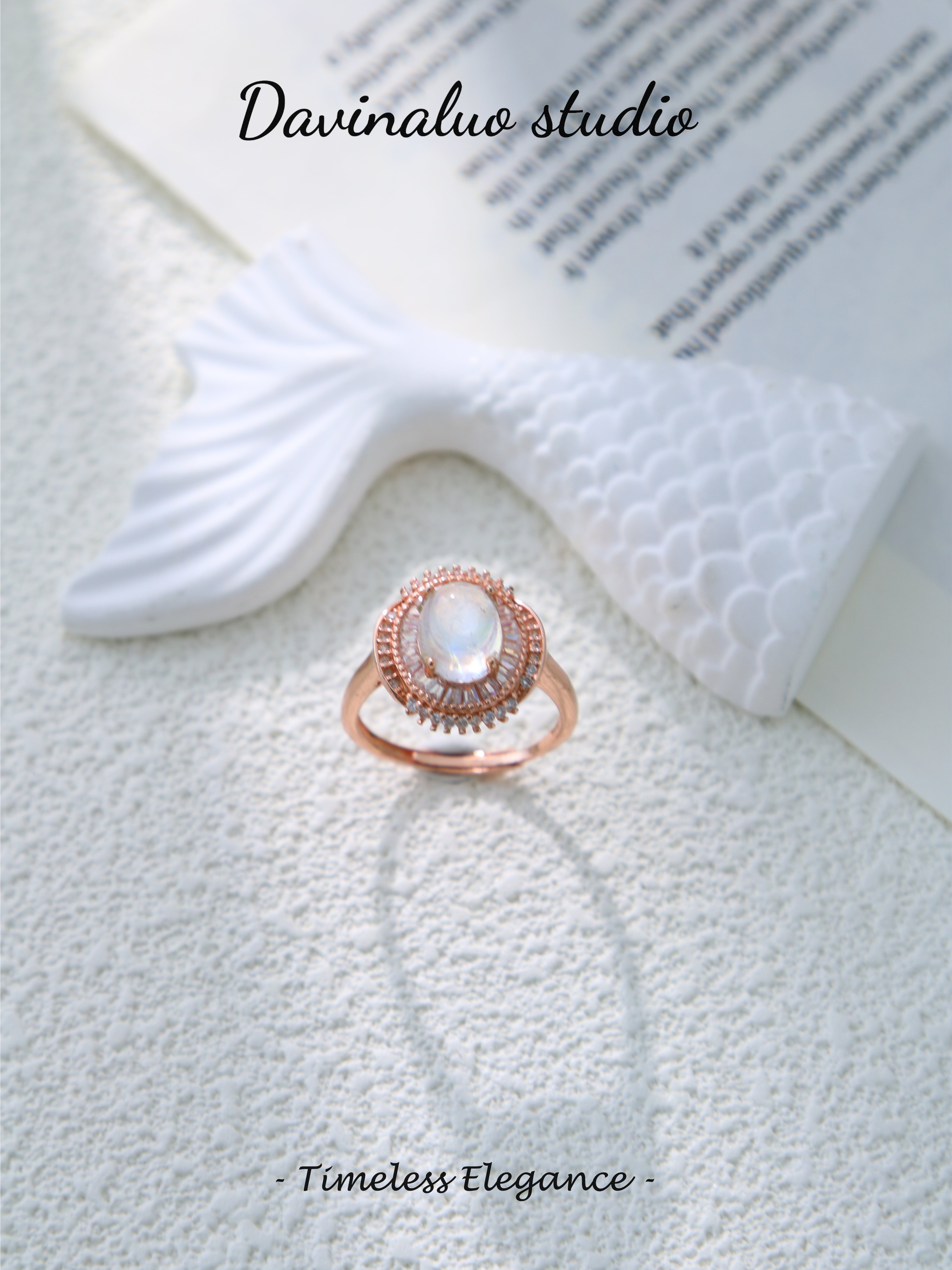 S925 Rose Gold Simple Oval Cut Moonstone Ring