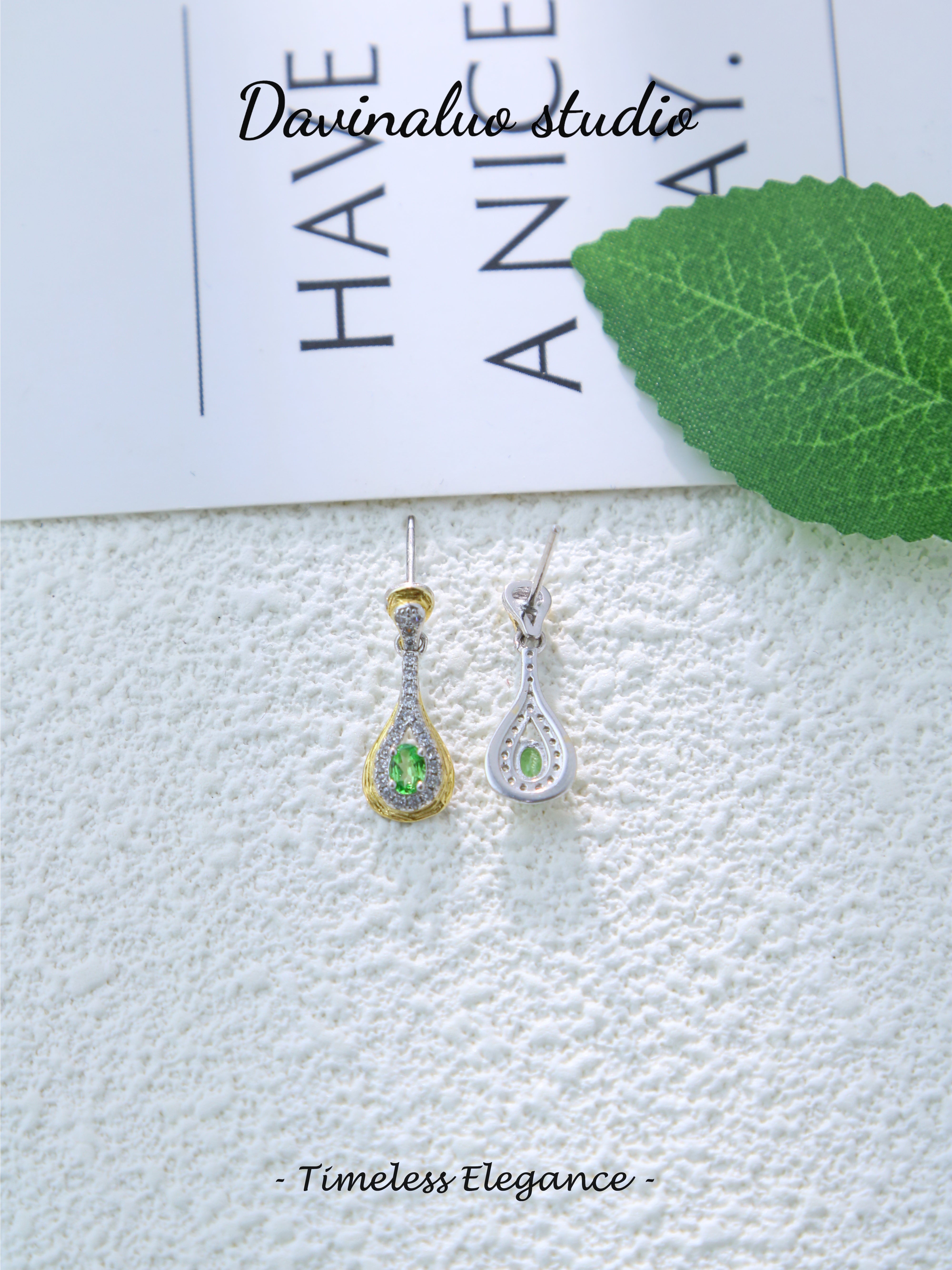 S925 Silver Simple Oval Cut Tsavorite Earrings