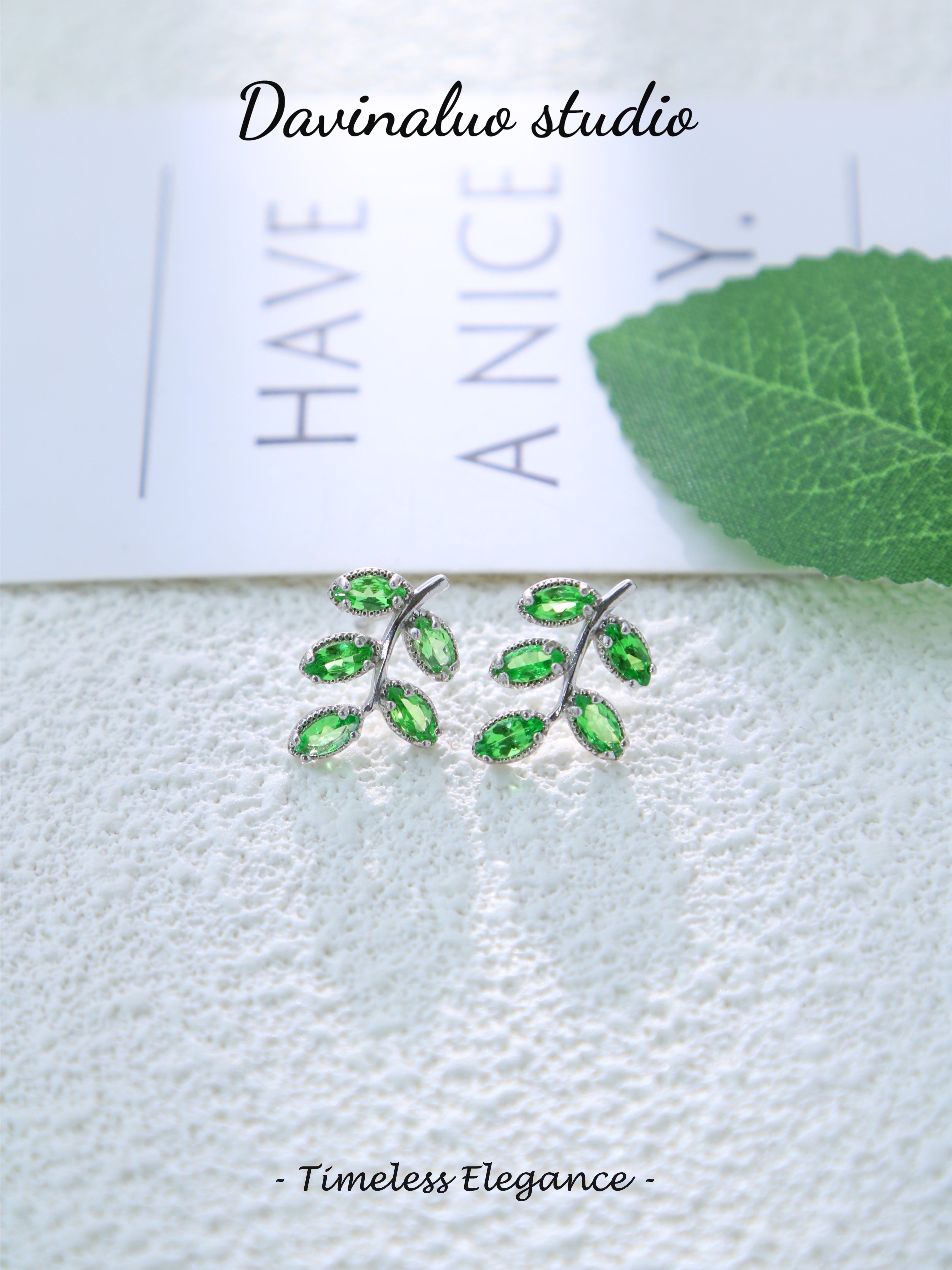 S925 Silver Simple Marquise Cut Tsavorite Earrings