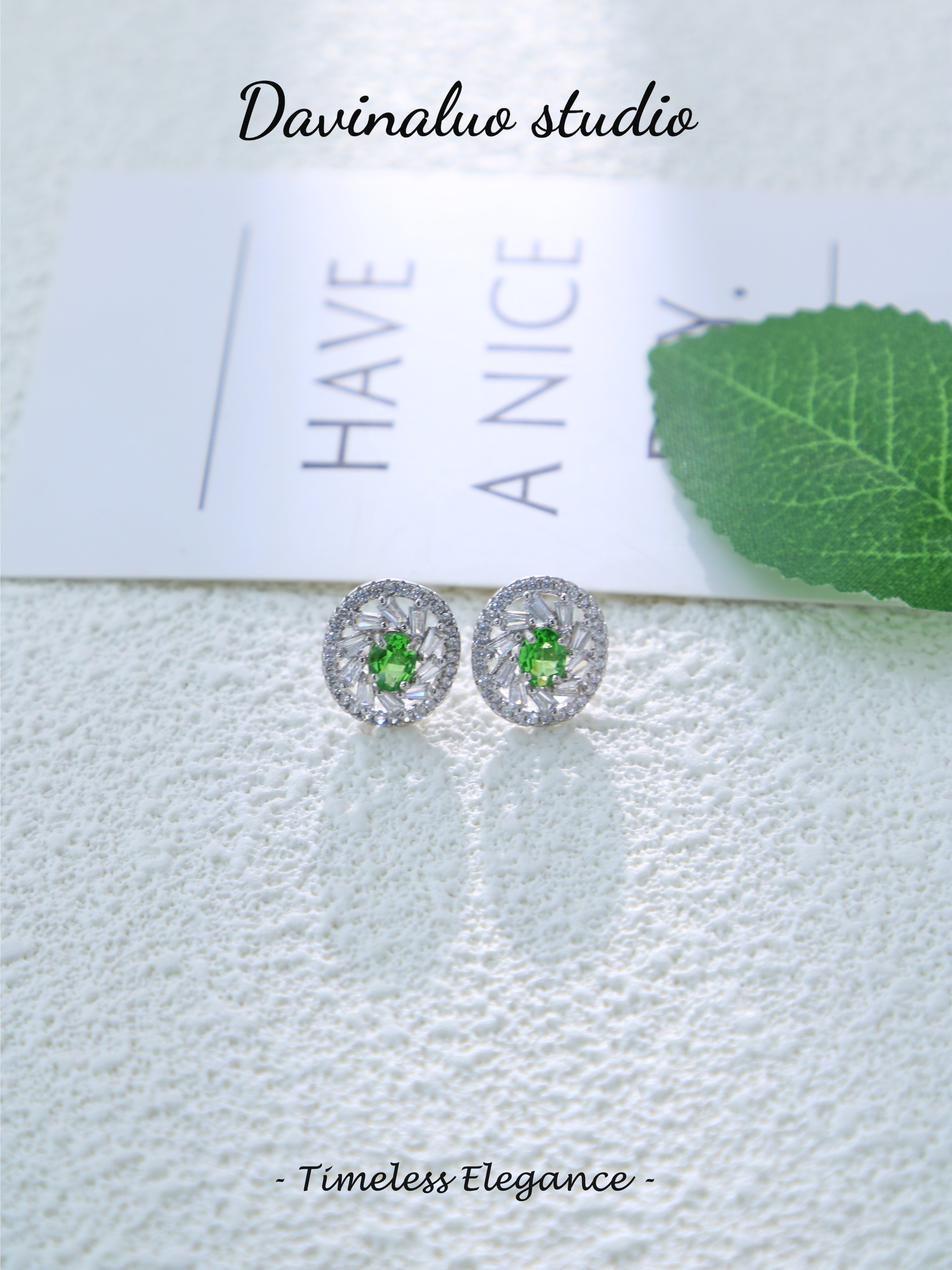 S925 Silver Simple Oval Cut Tsavorite Earrings