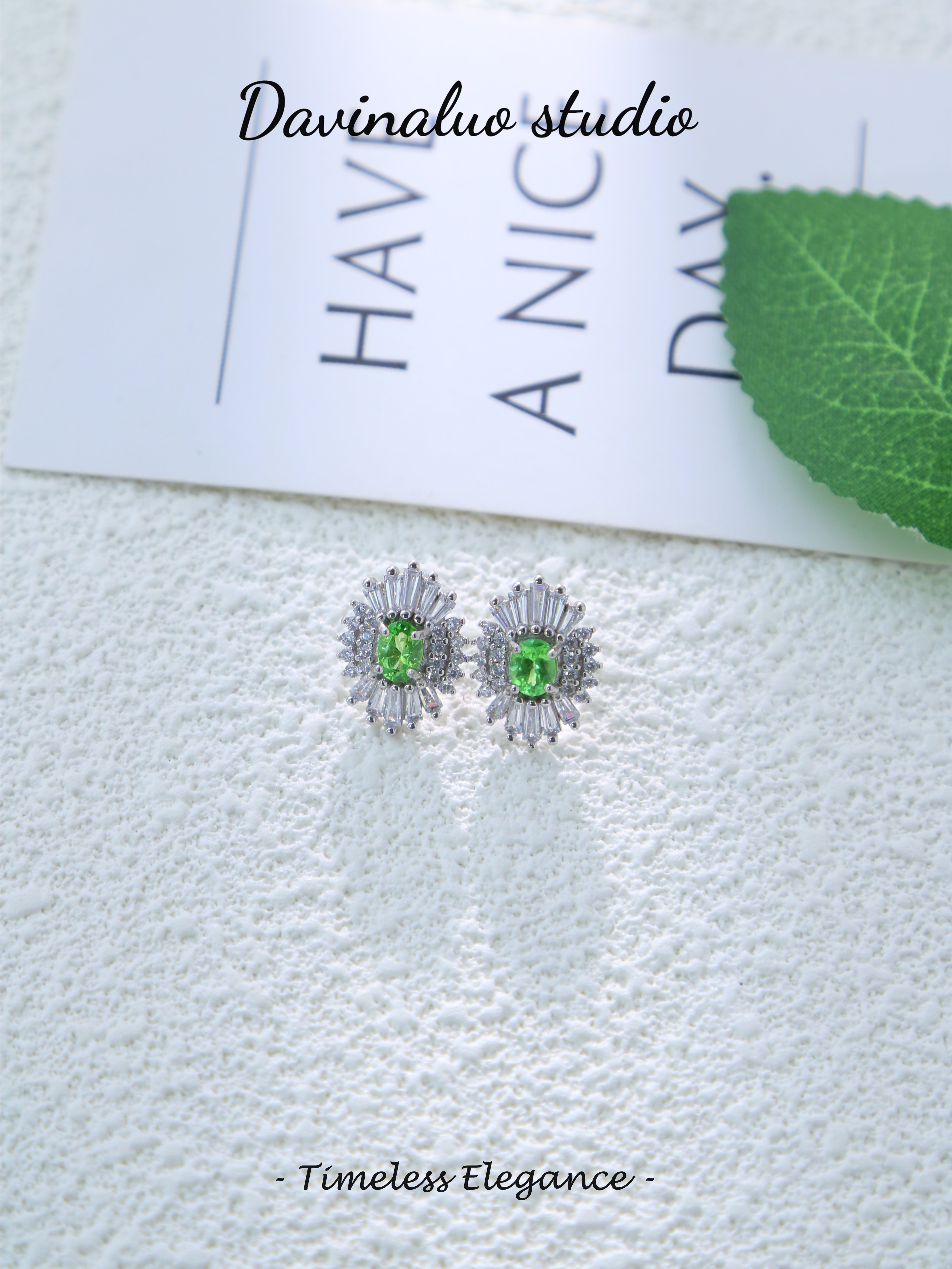 S925 Silver Simple Oval Cut Tsavorite Earrings