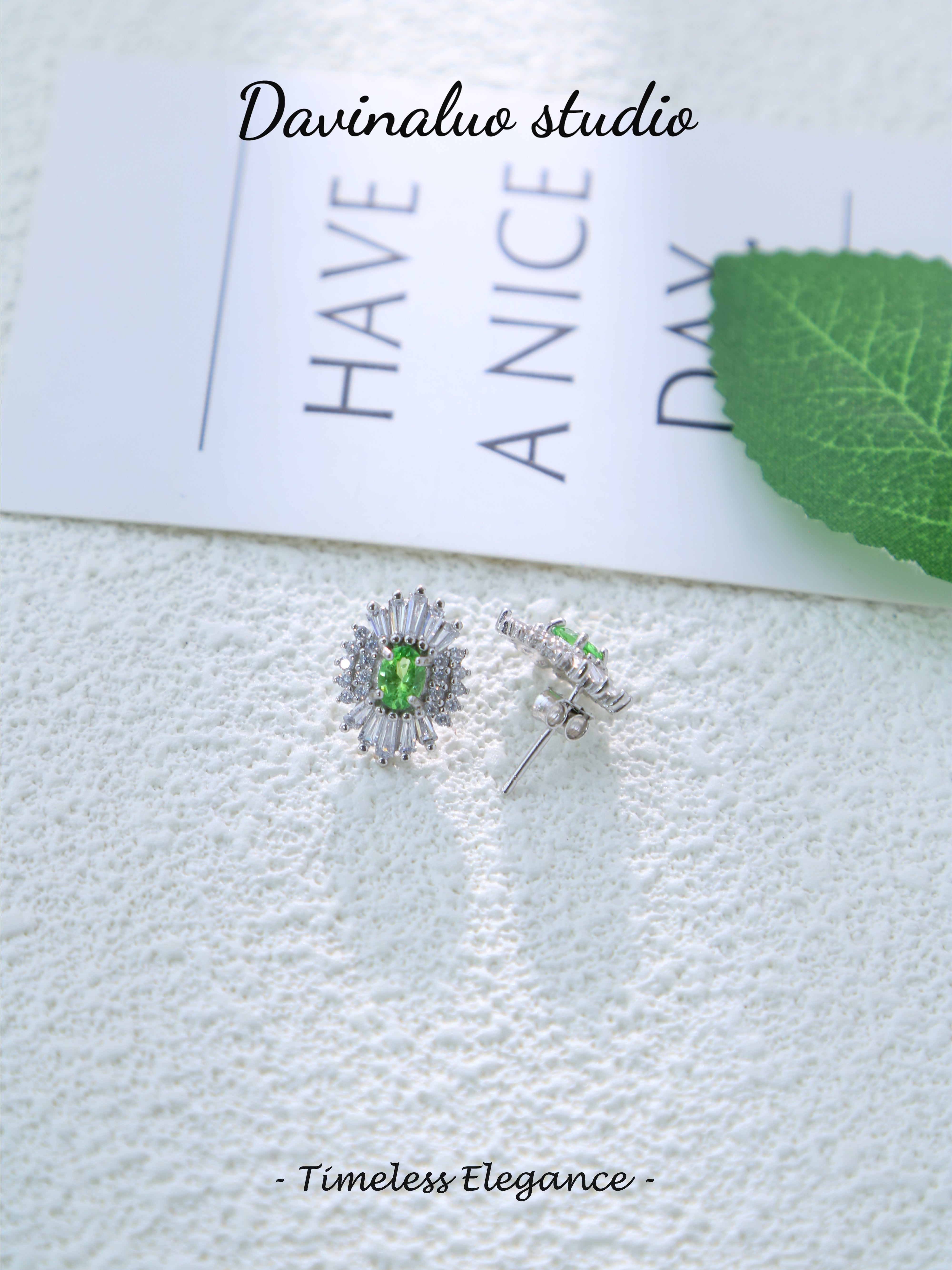 S925 Silver Simple Oval Cut Tsavorite Earrings