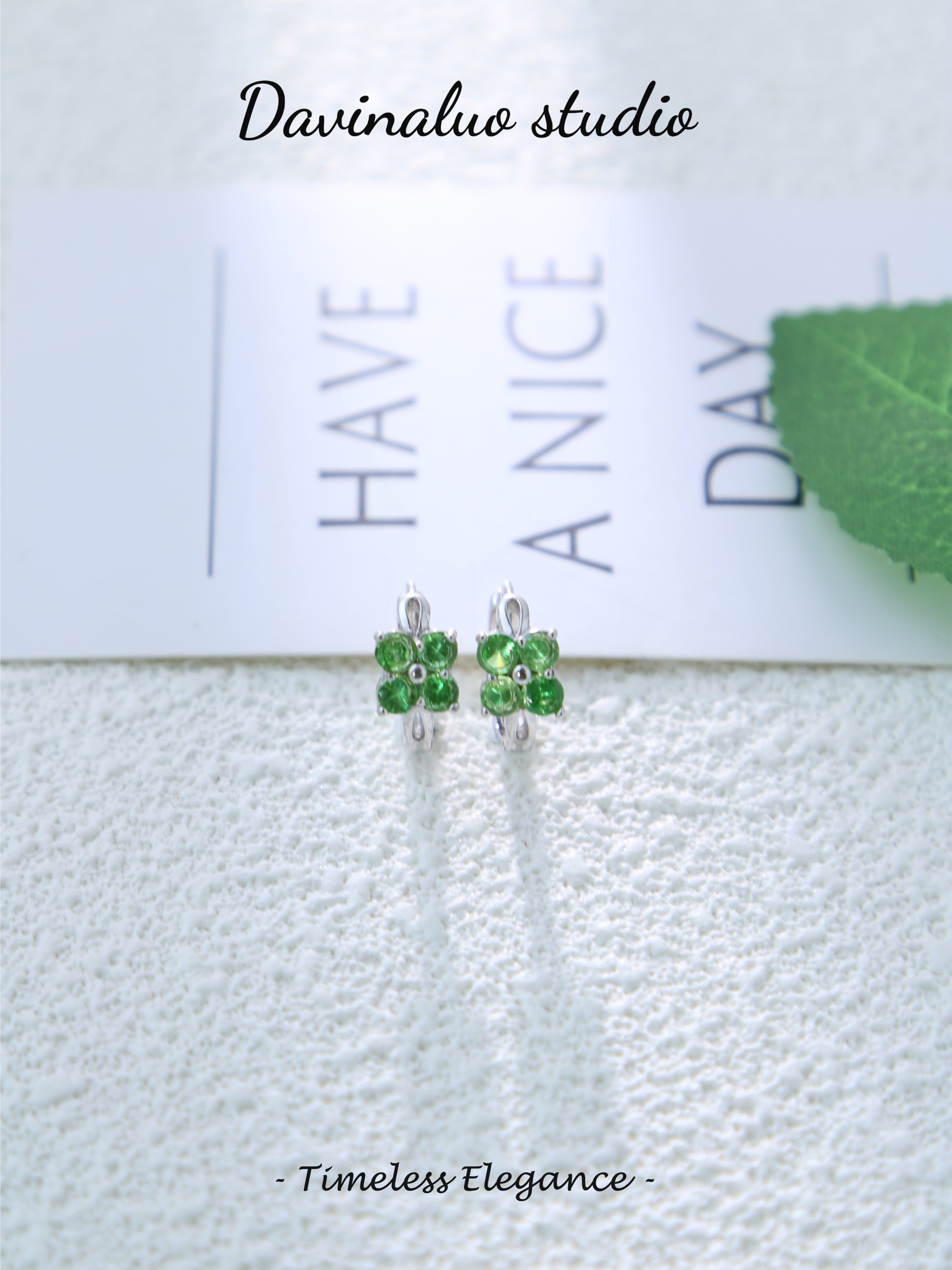 S925 Silver Cute Round Cut Tsavorite Earrings