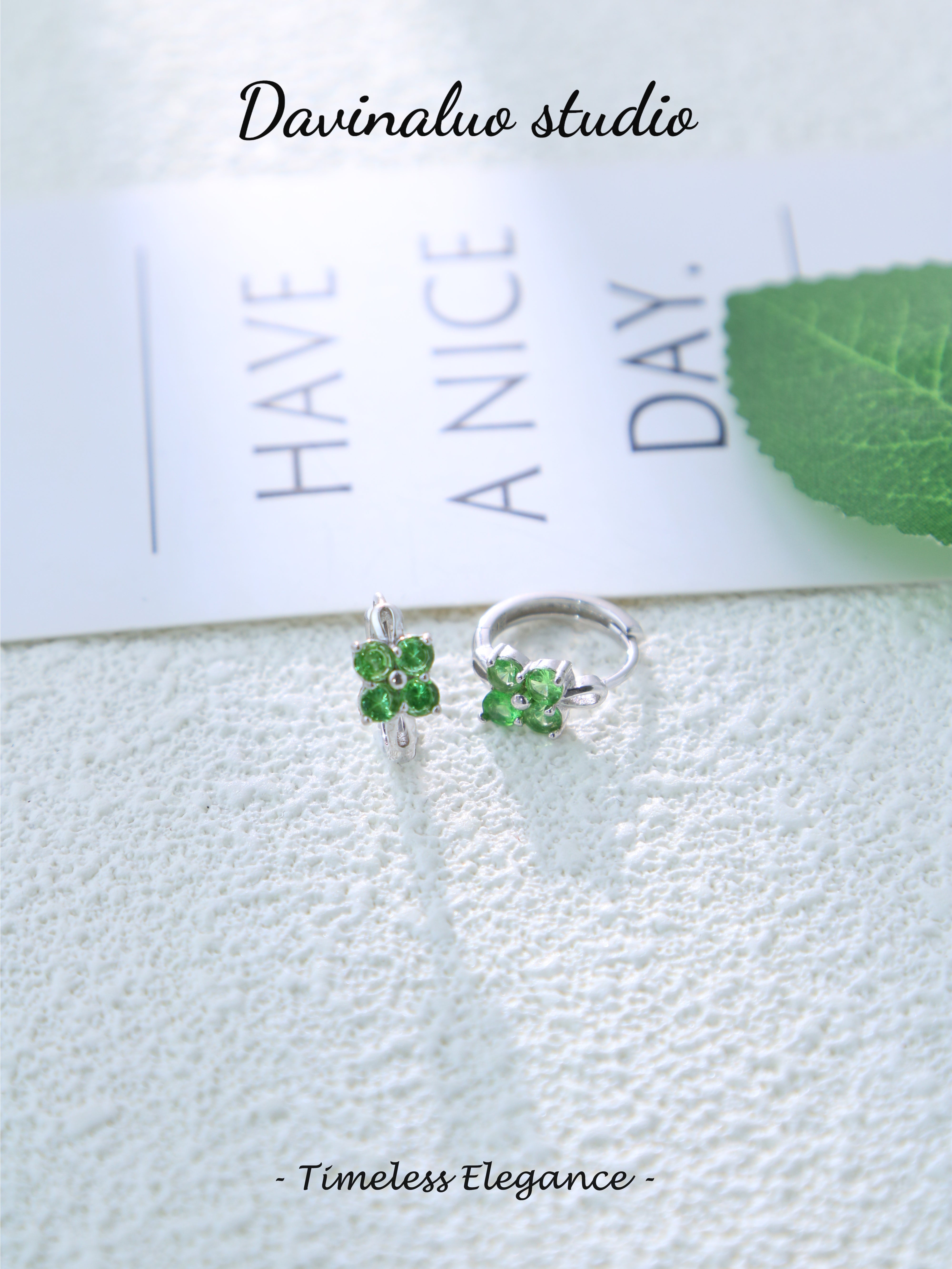 S925 Silver Cute Round Cut Tsavorite Earrings