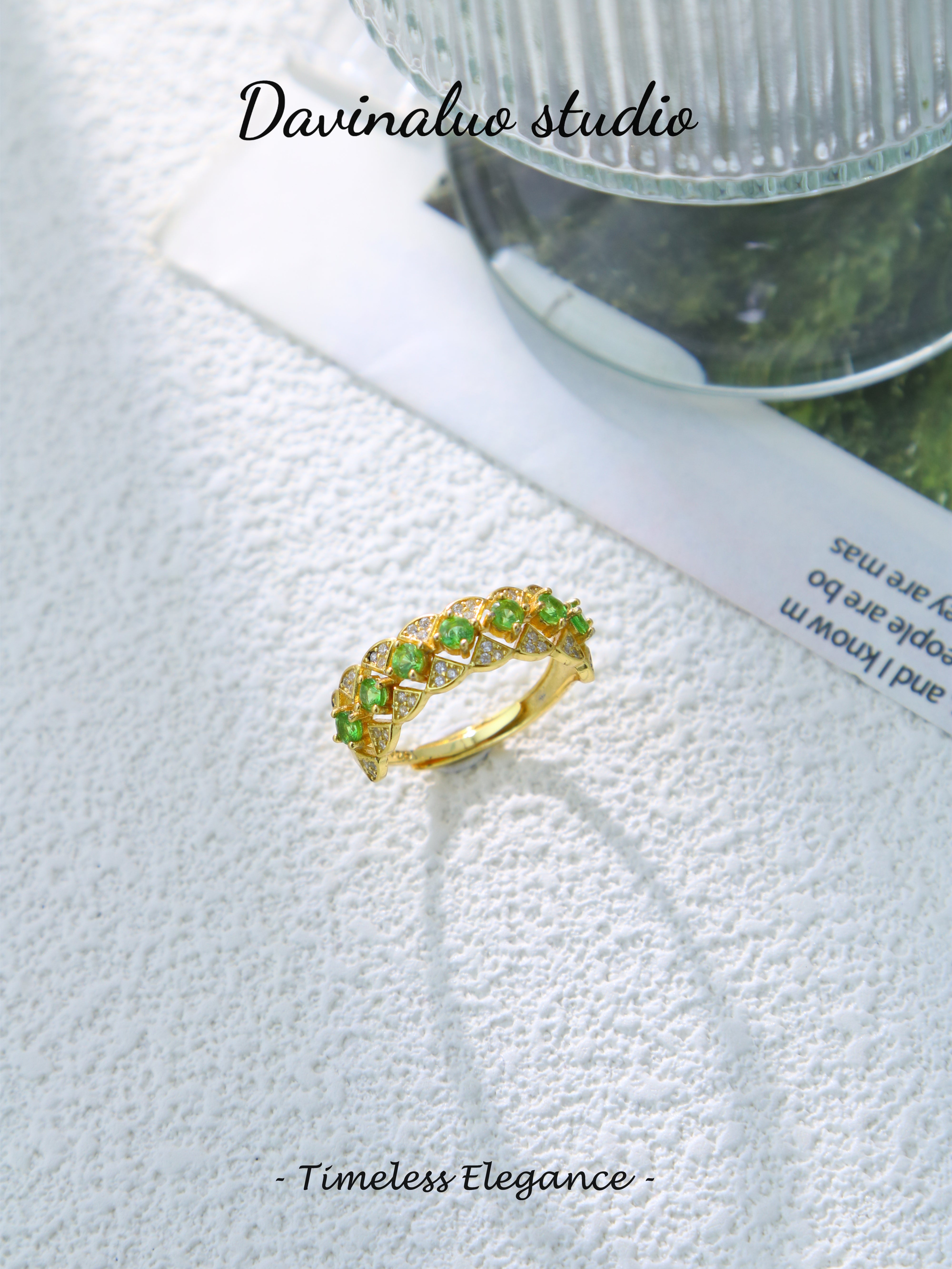S925 Gold Simple Round Cut Tsavorite Ring