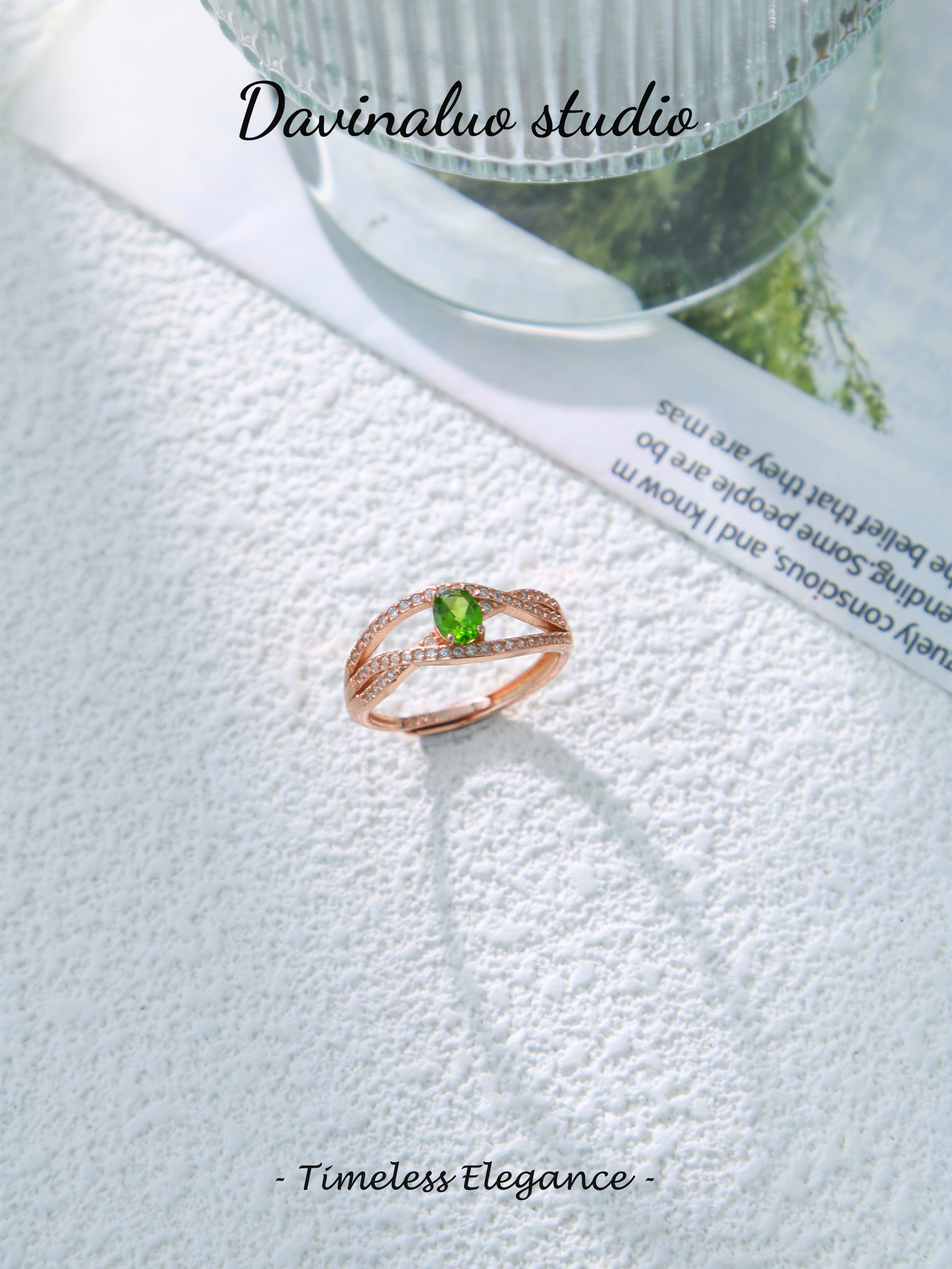 S925 Rose Gold Simple Oval Cut Tsavorite Ring