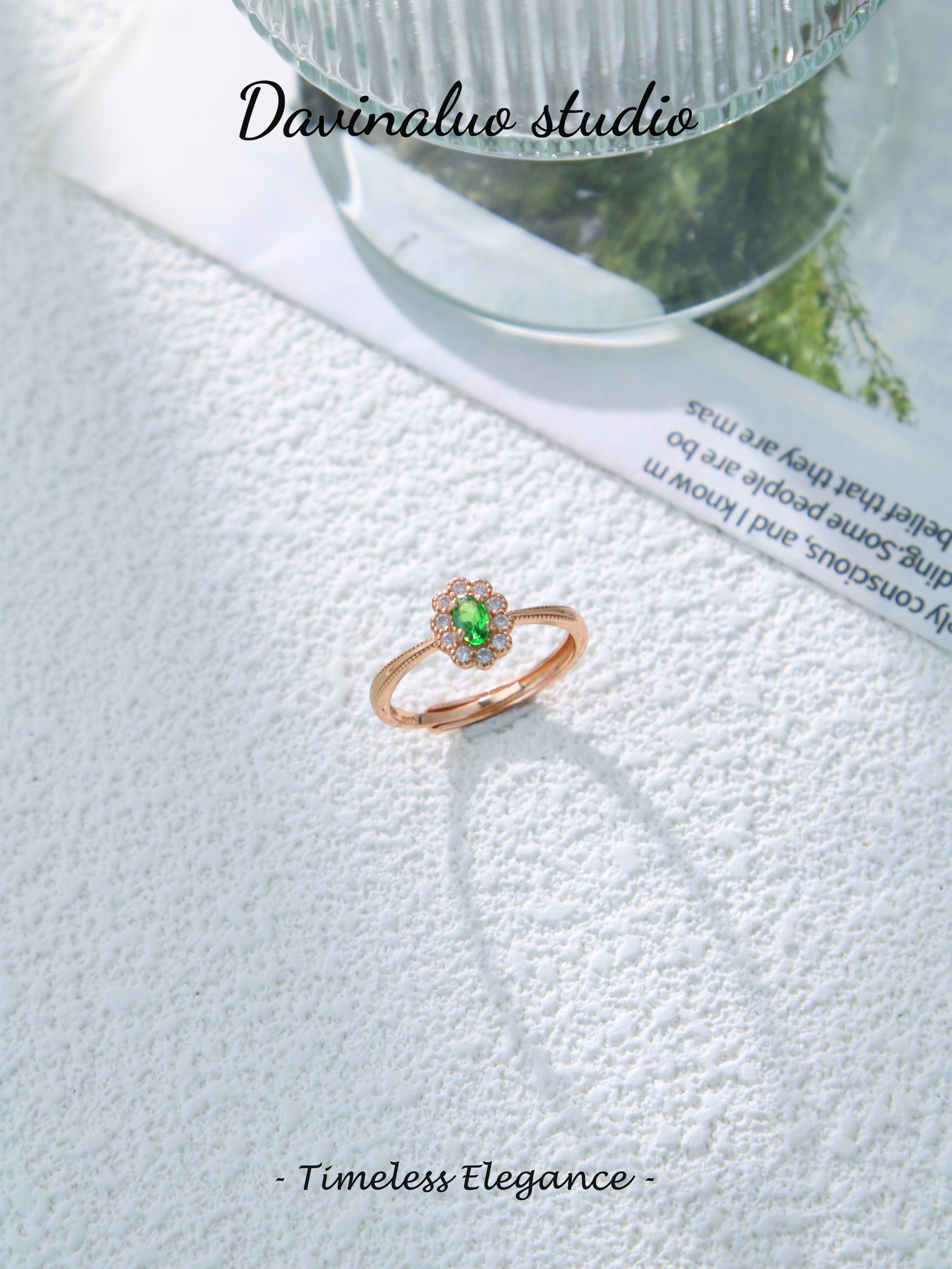 S925 Rose Gold Simple Oval Cut Tsavorite Ring