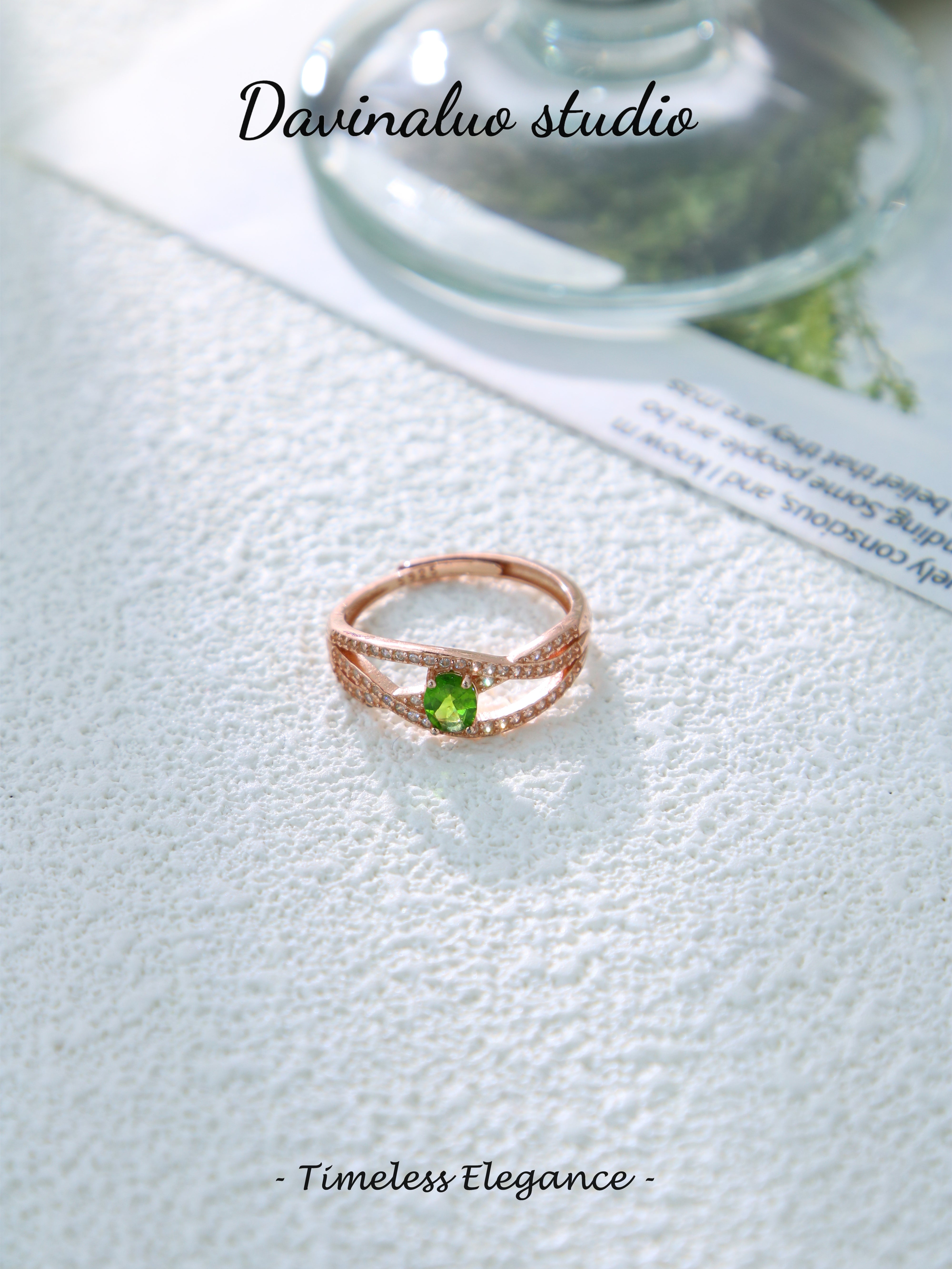 S925 Rose Gold Simple Oval Cut Tsavorite Ring