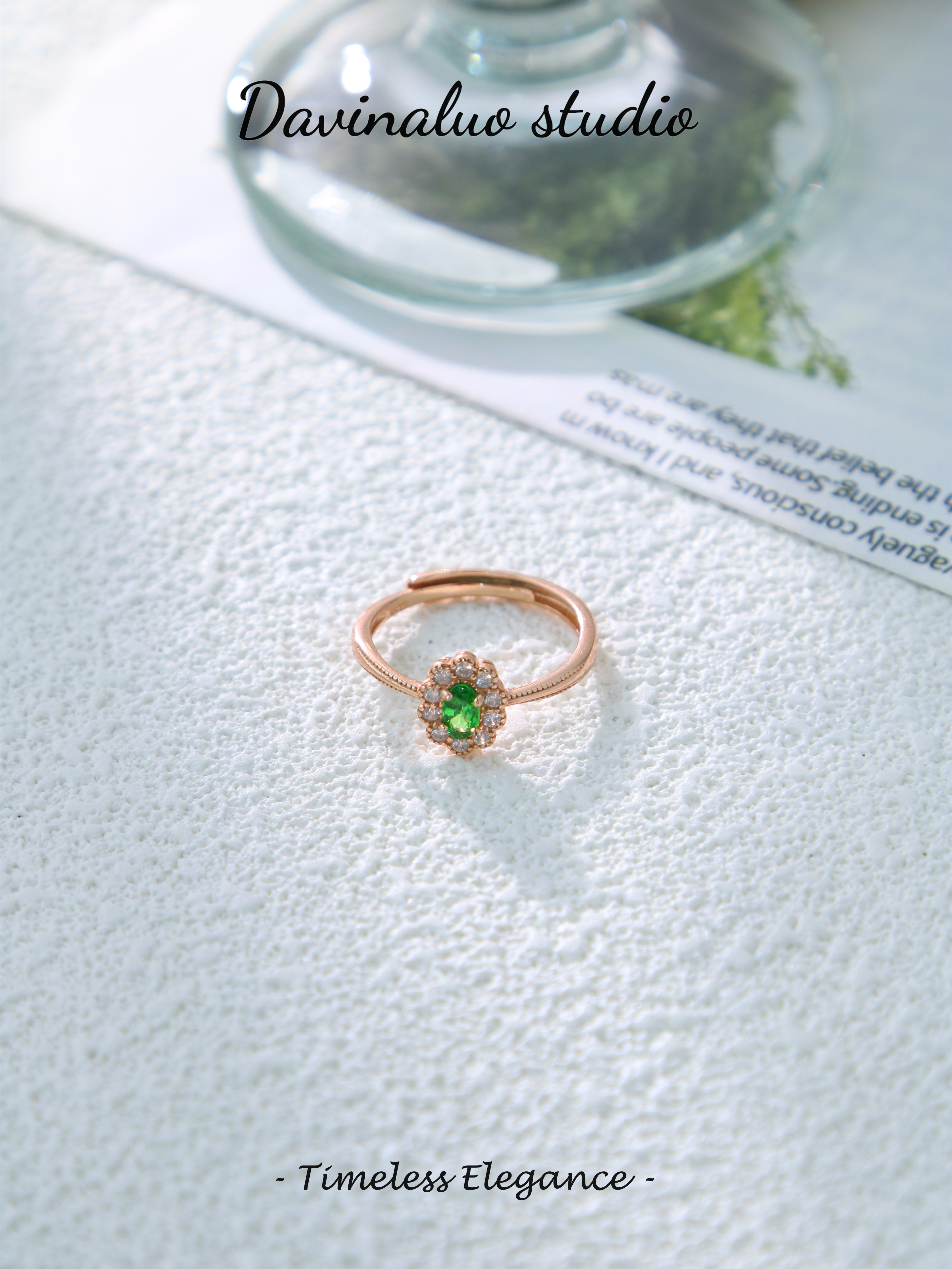 S925 Rose Gold Simple Oval Cut Tsavorite Ring