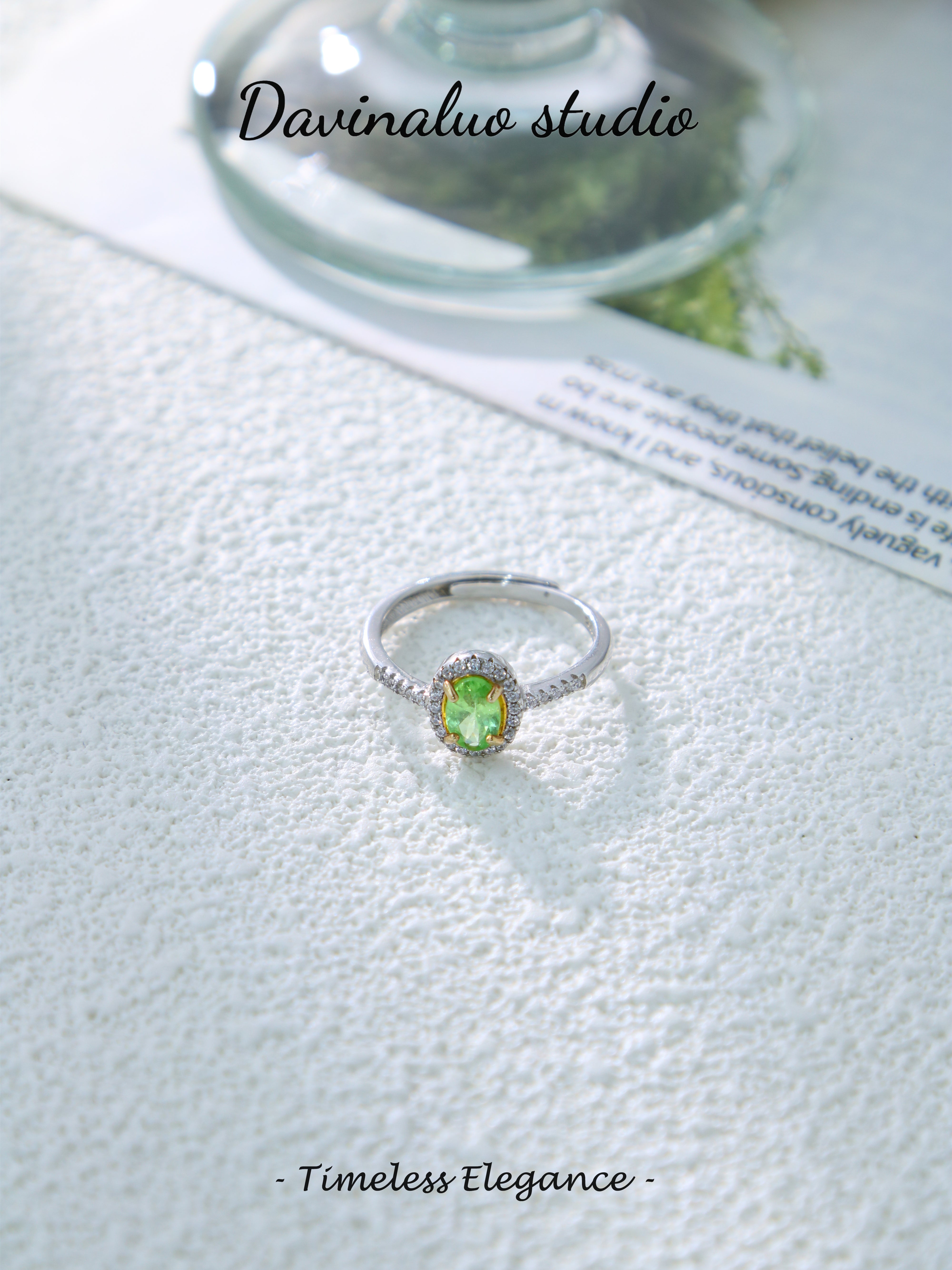 S925 Silver Simple Oval Cut Tsavorite Ring