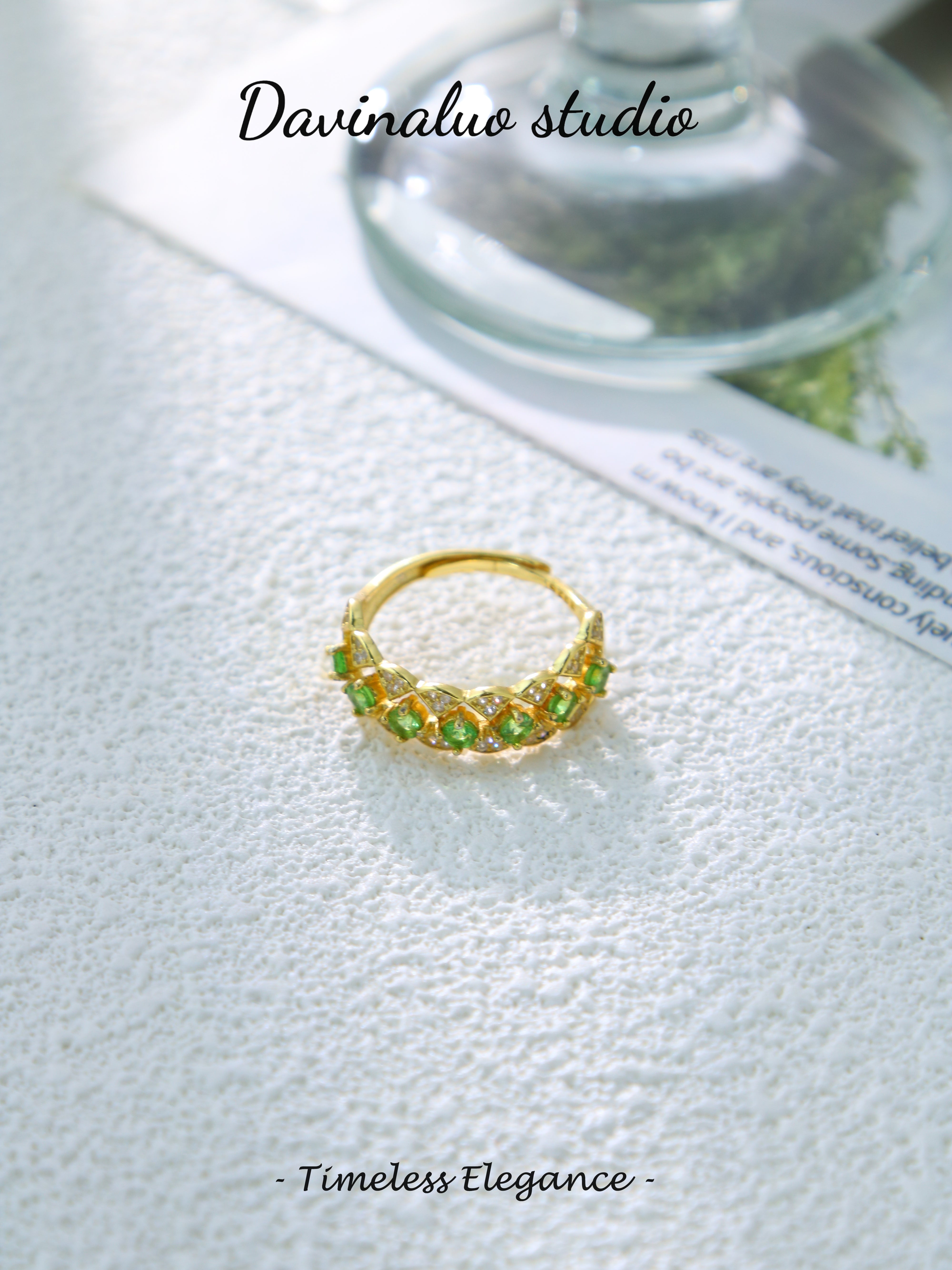 S925 Gold Simple Round Cut Tsavorite Ring