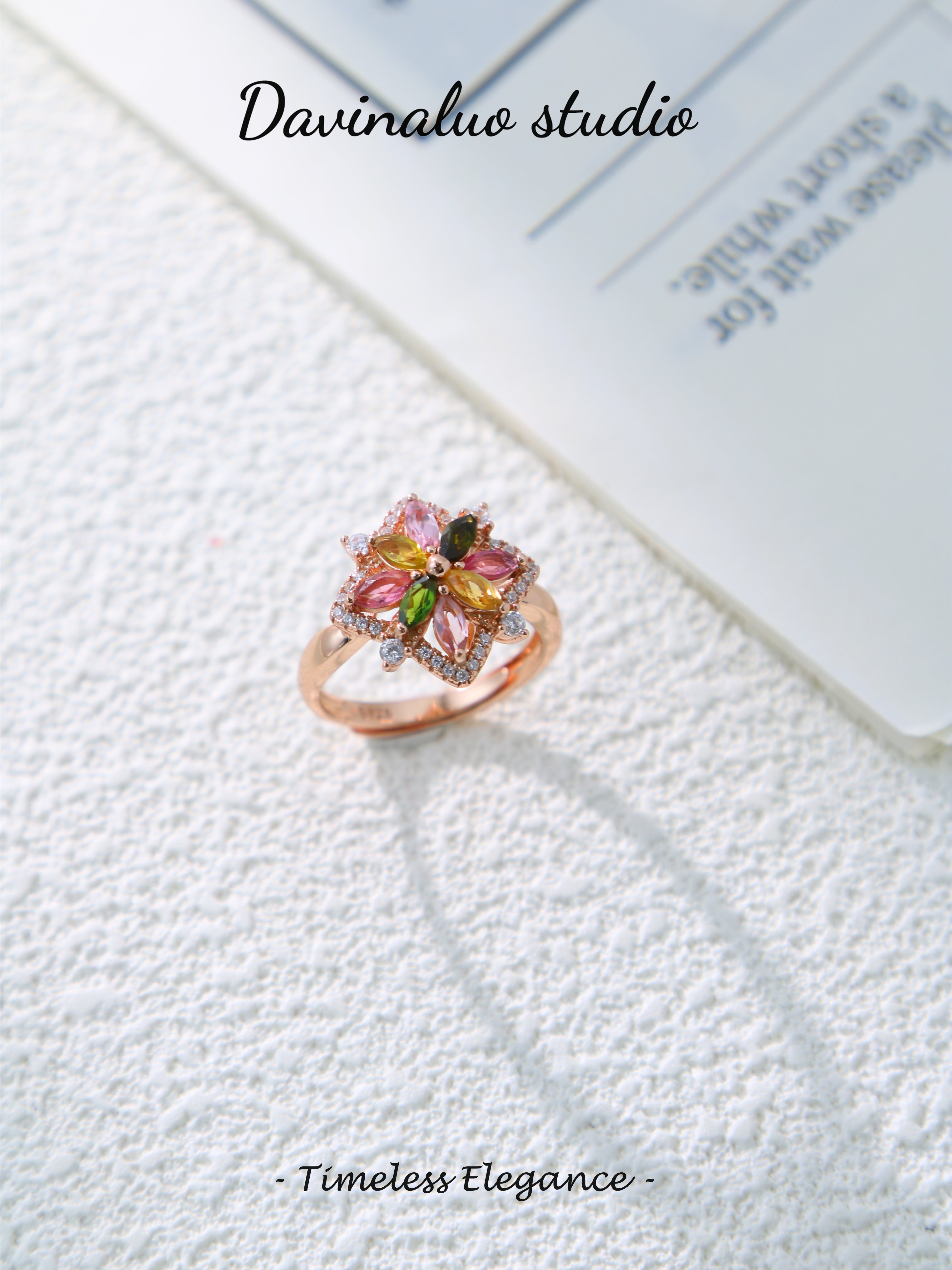 S925 Rose Gold Simple Marquise Cut Tourmaline Ring