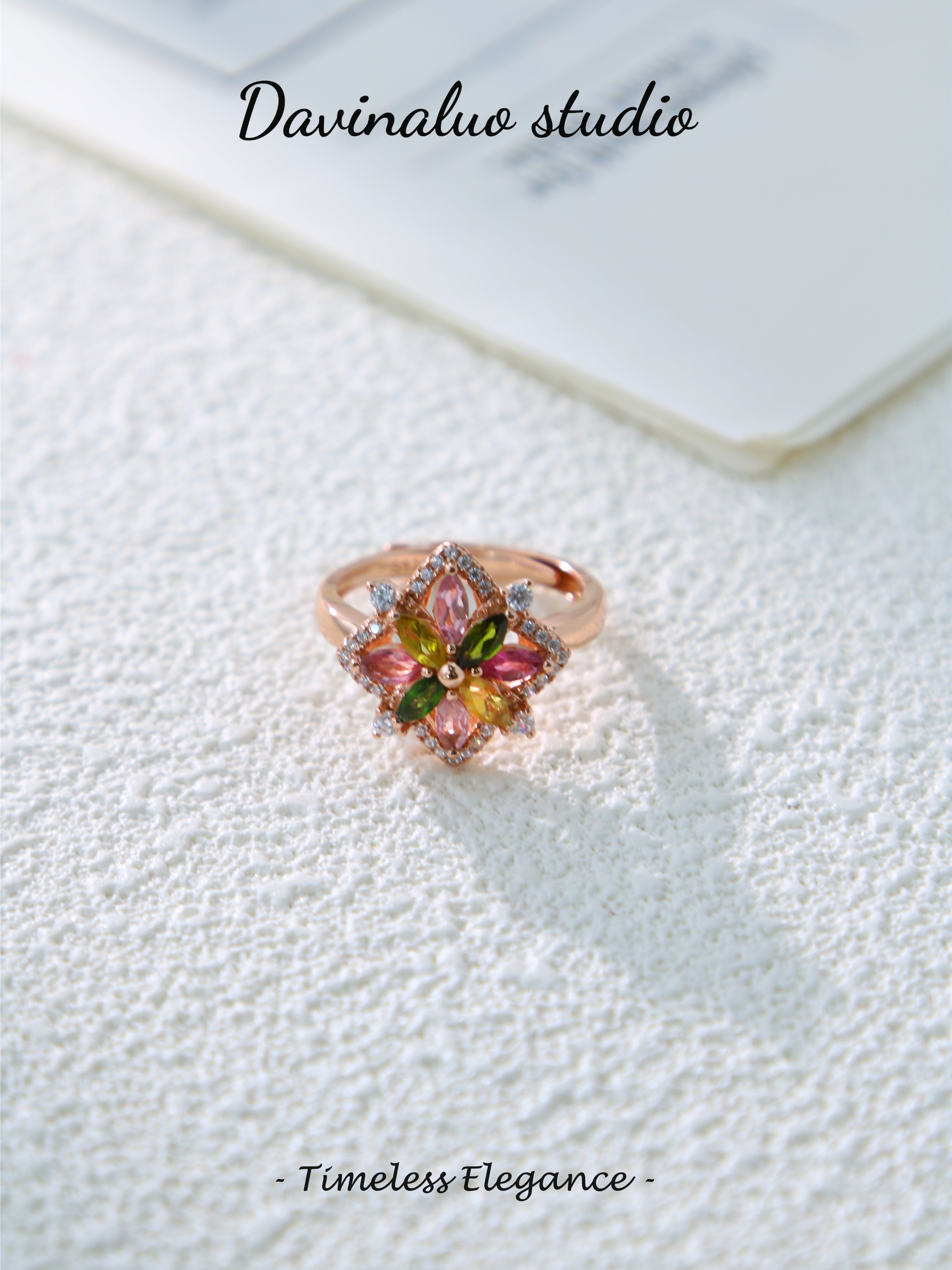 S925 Rose Gold Simple Marquise Cut Tourmaline Ring