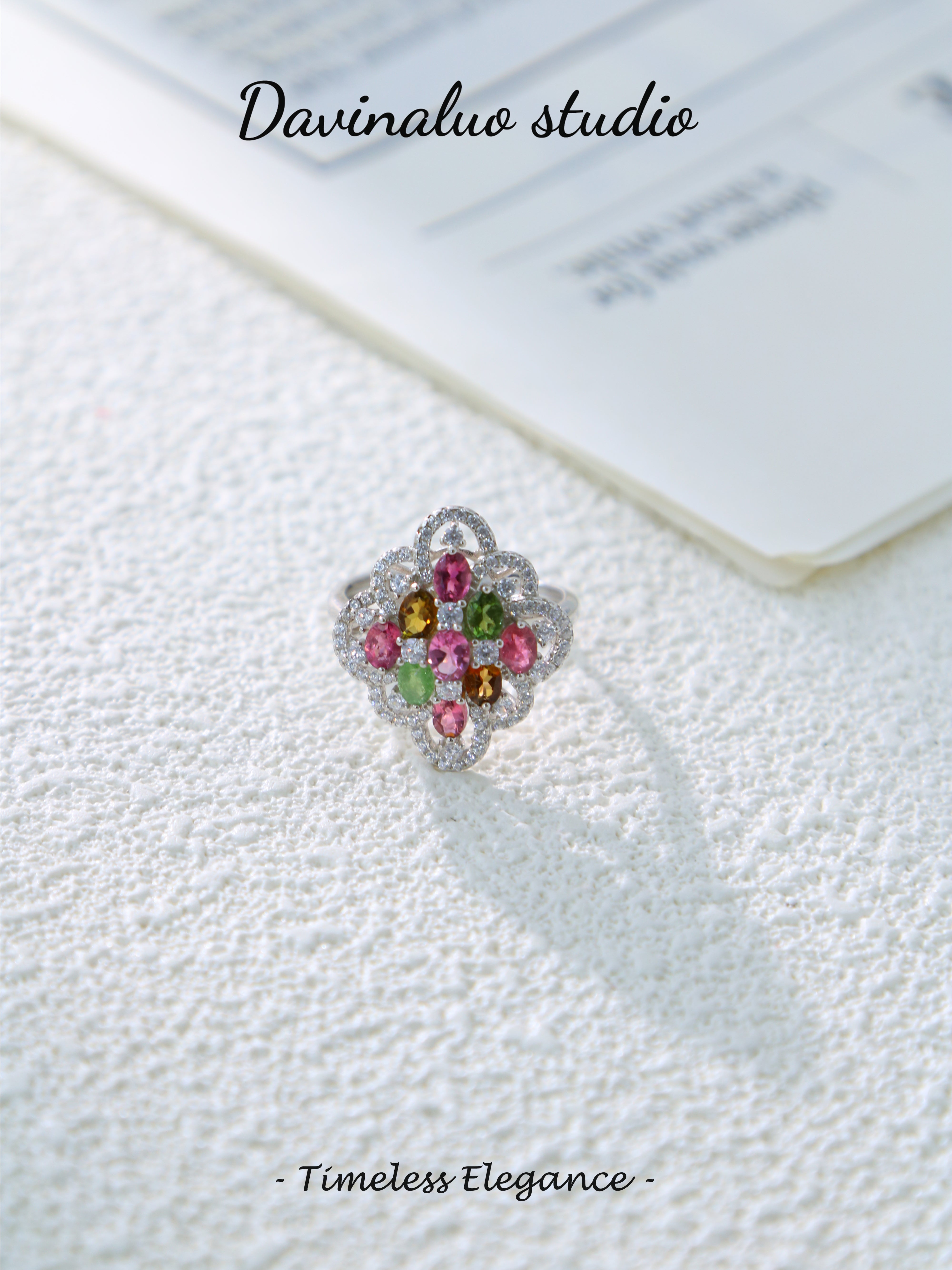 S925 Silver Simple Oval Cut Tourmaline Ring