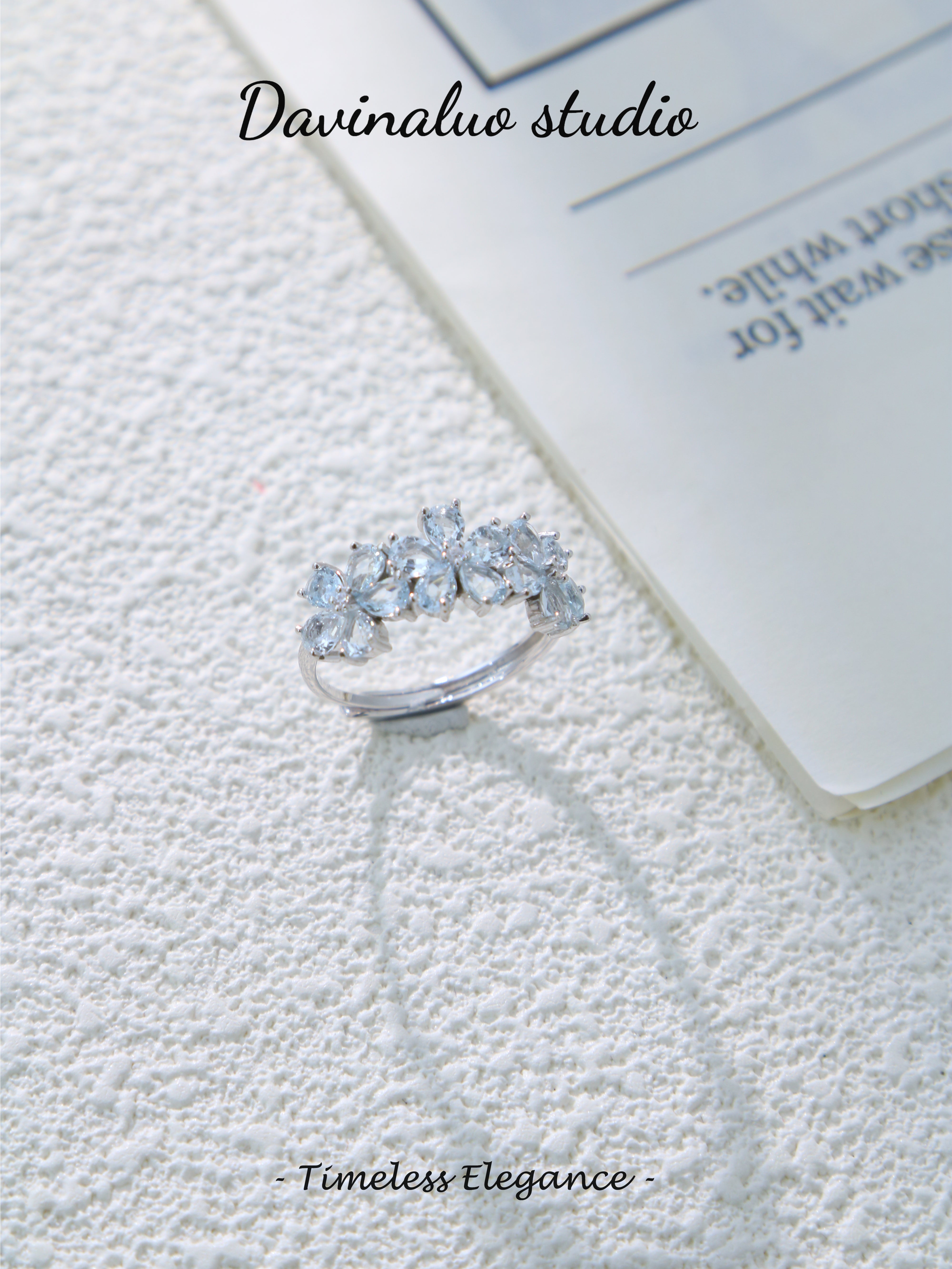 S925 Silver Simple Pear Cut Aquamarine Ring