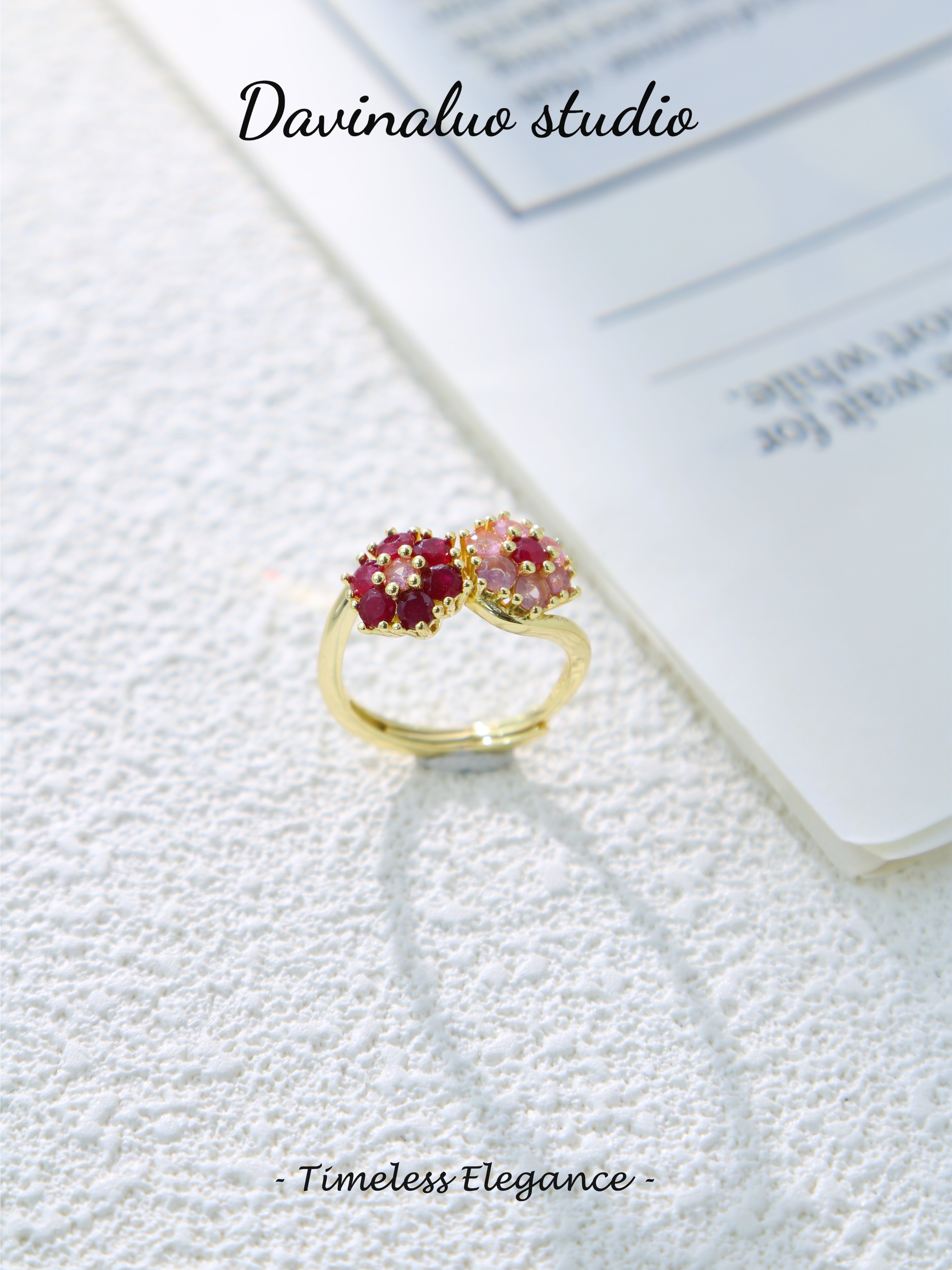 S925 Gold Simple Round Cut Double Flower Ring
