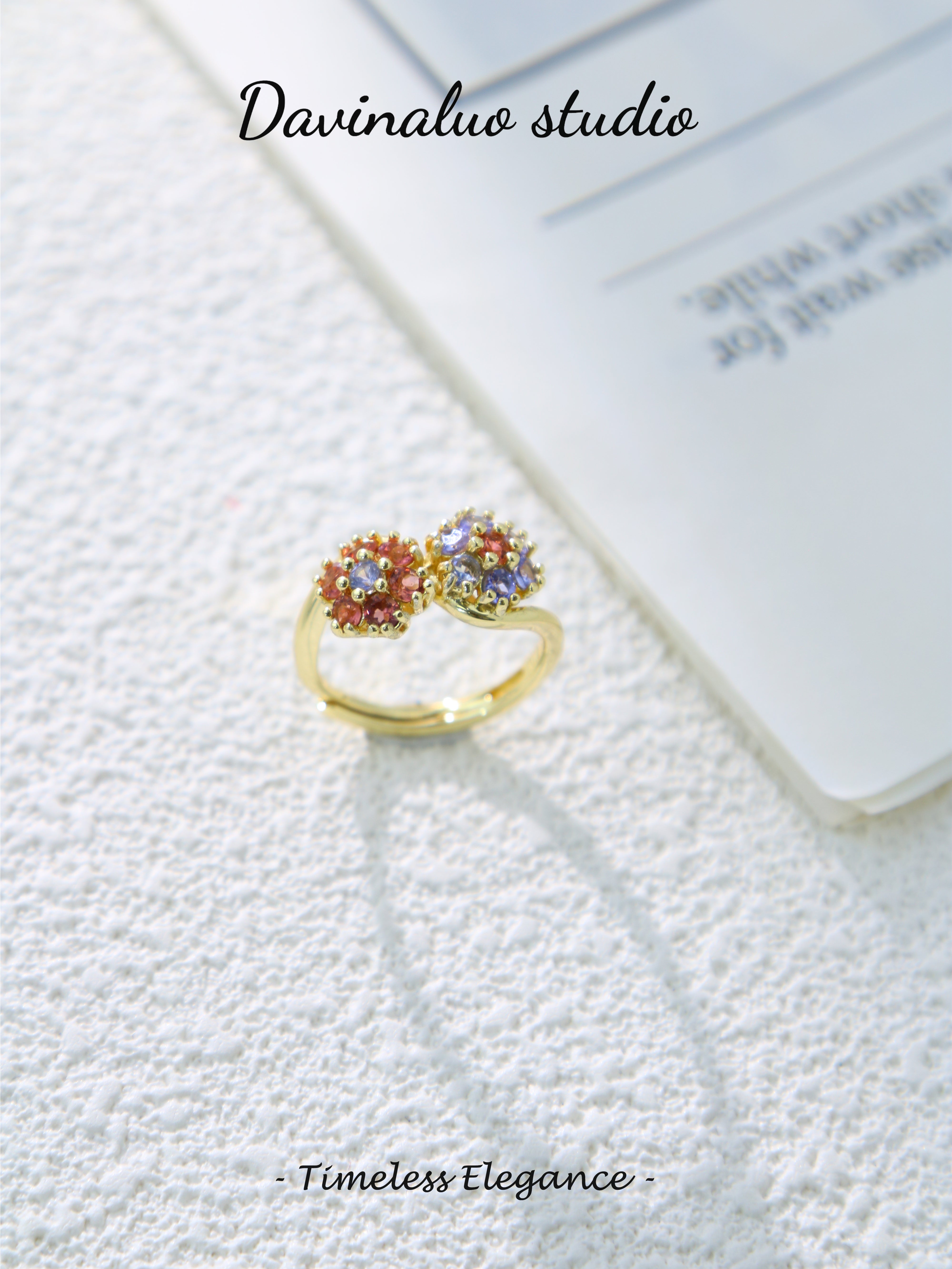 S925 Gold Simple Round Cut Double Flower Ring