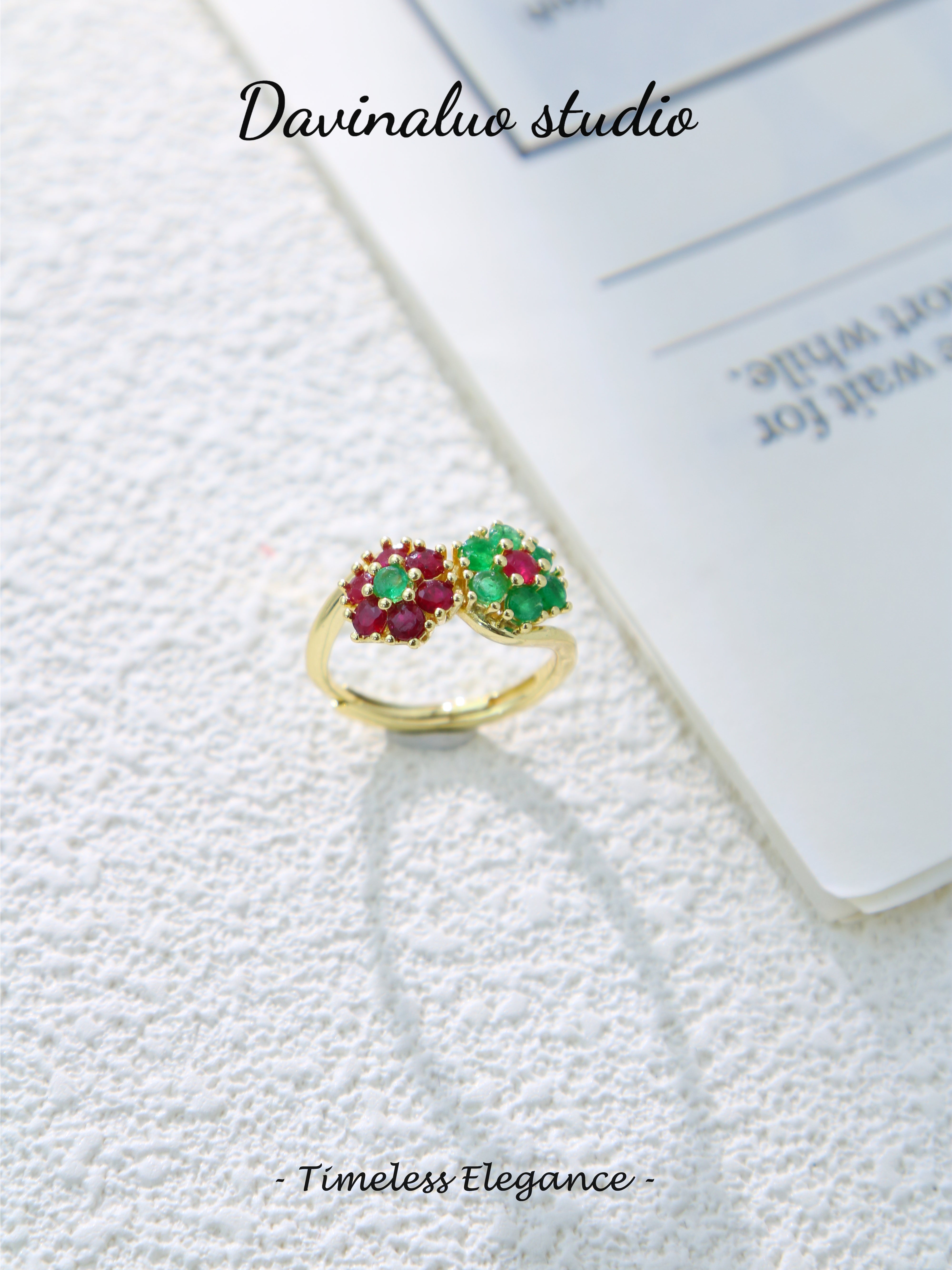 S925 Gold Simple Round Cut Double Flower Ring