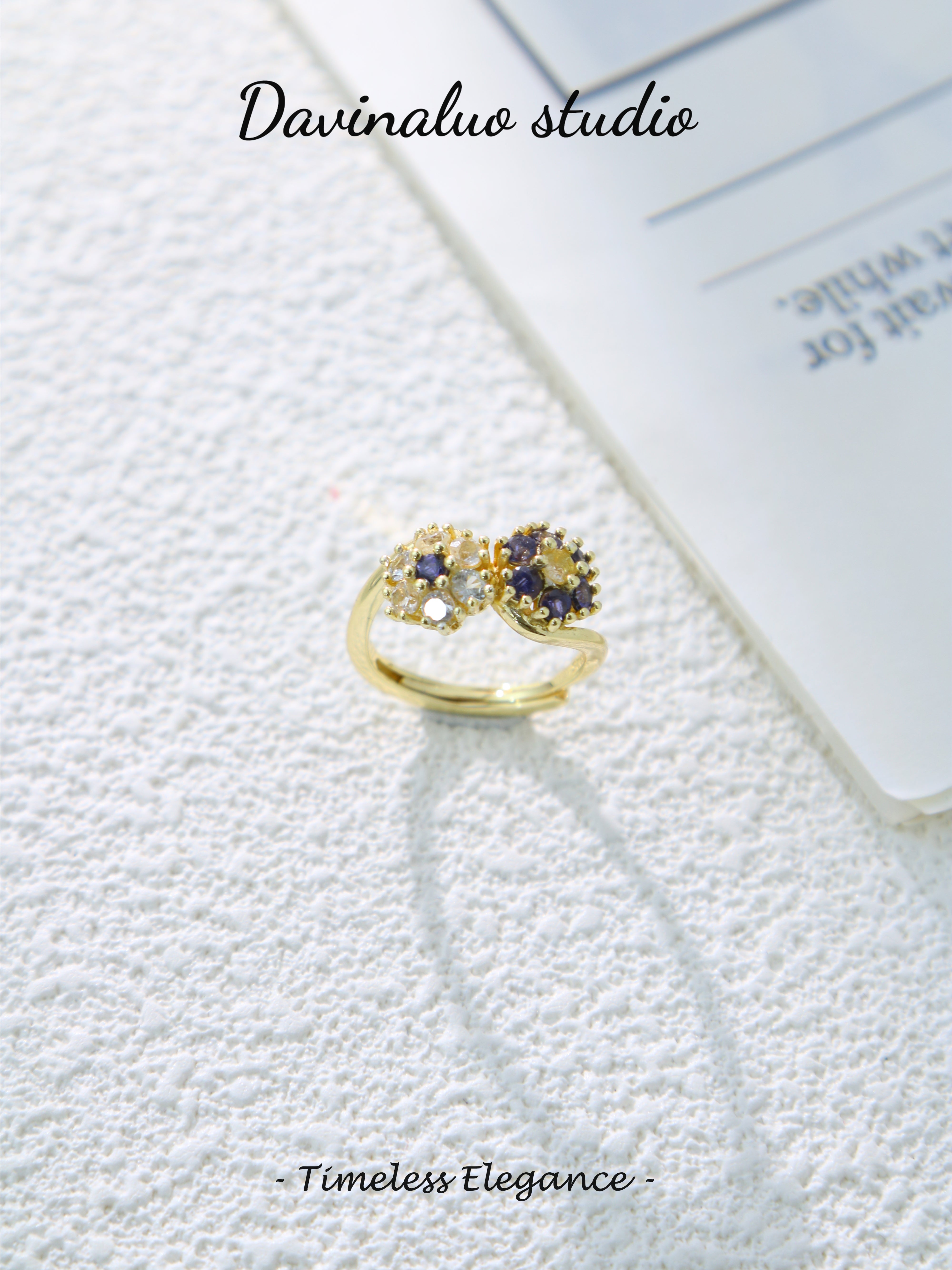 S925 Gold Simple Round Cut Double Flower Ring