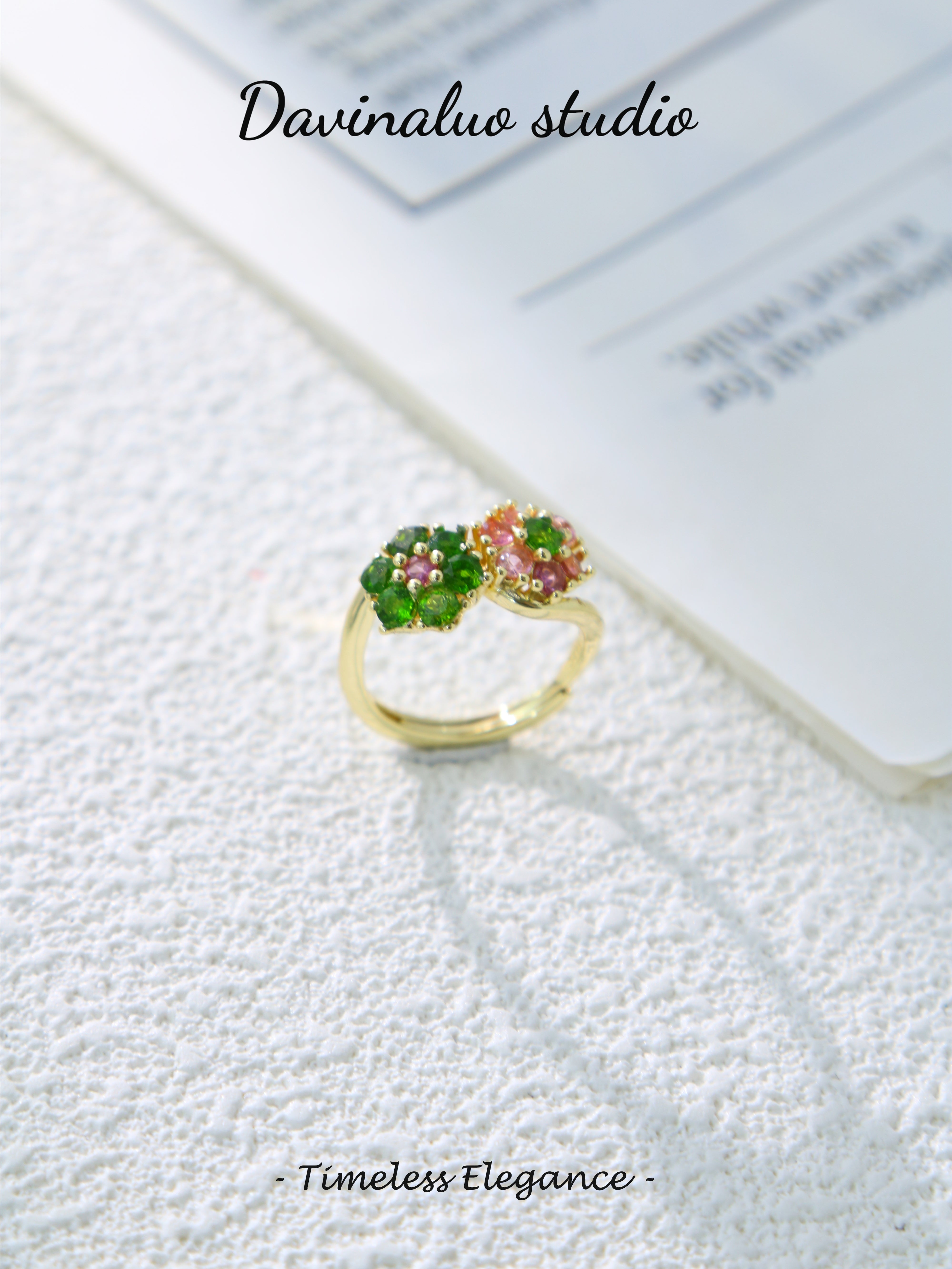 S925 Gold Simple Round Cut Double Flower Ring