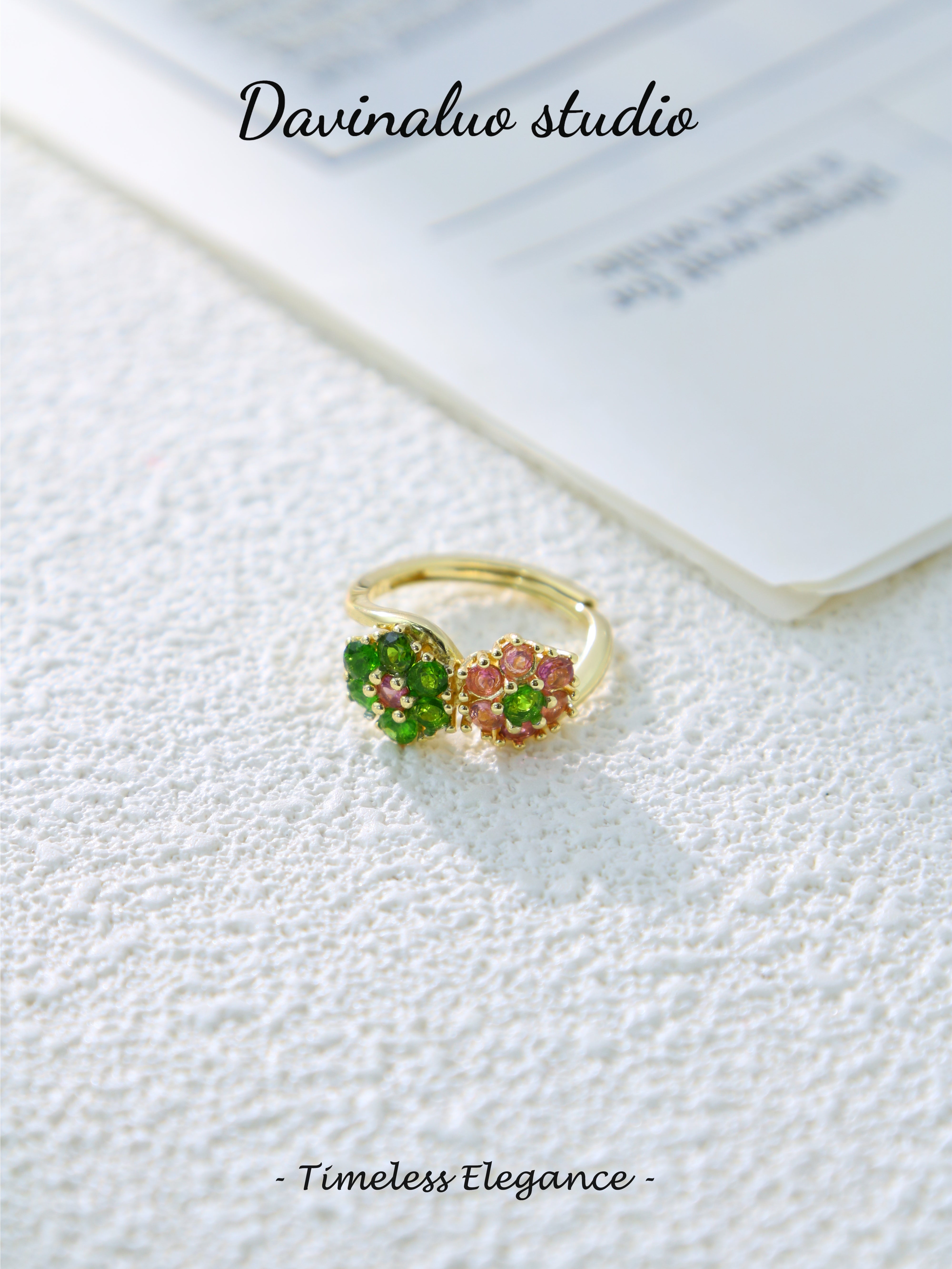 S925 Gold Simple Round Cut Double Flower Ring