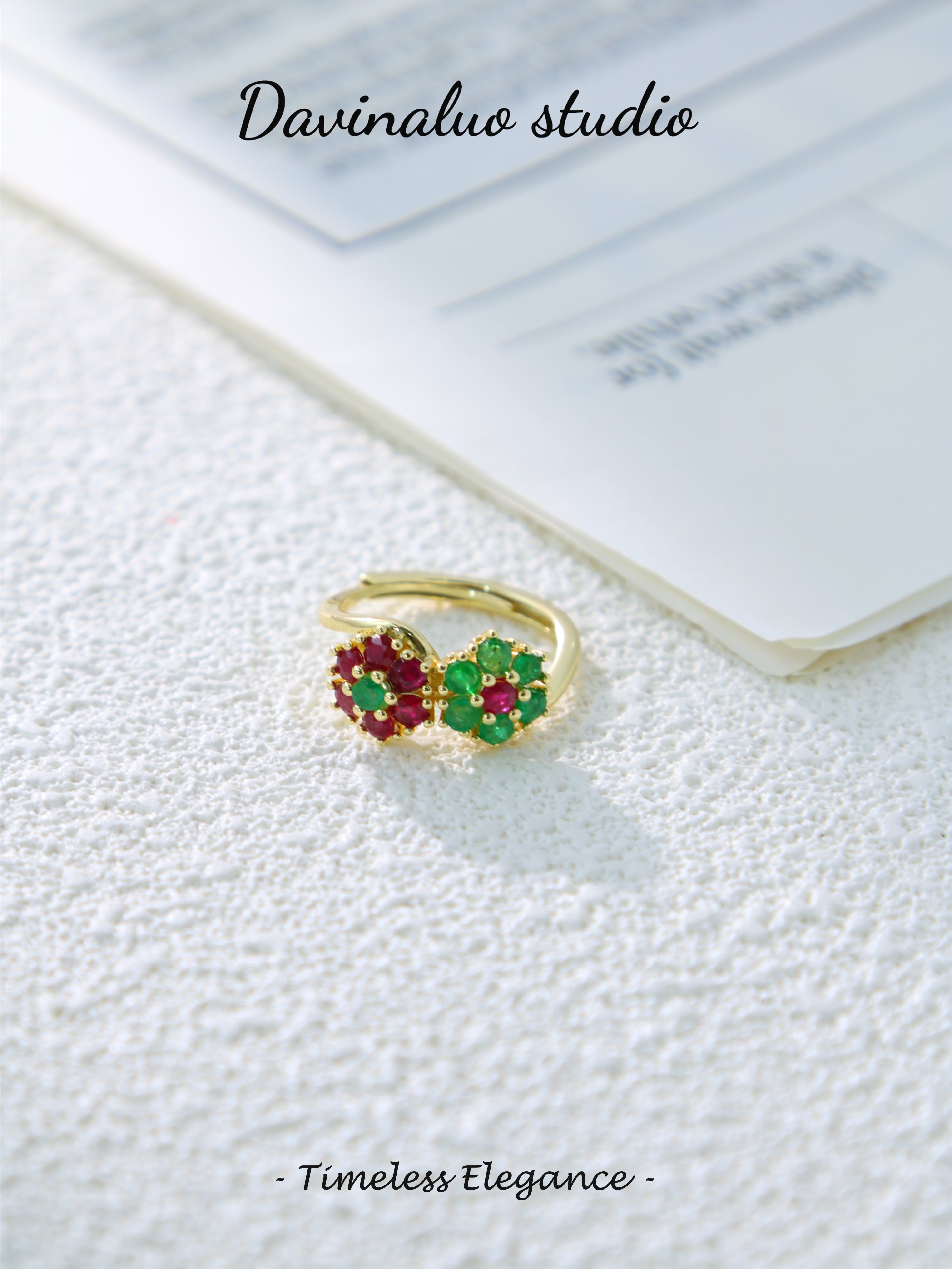 S925 Gold Simple Round Cut Double Flower Ring