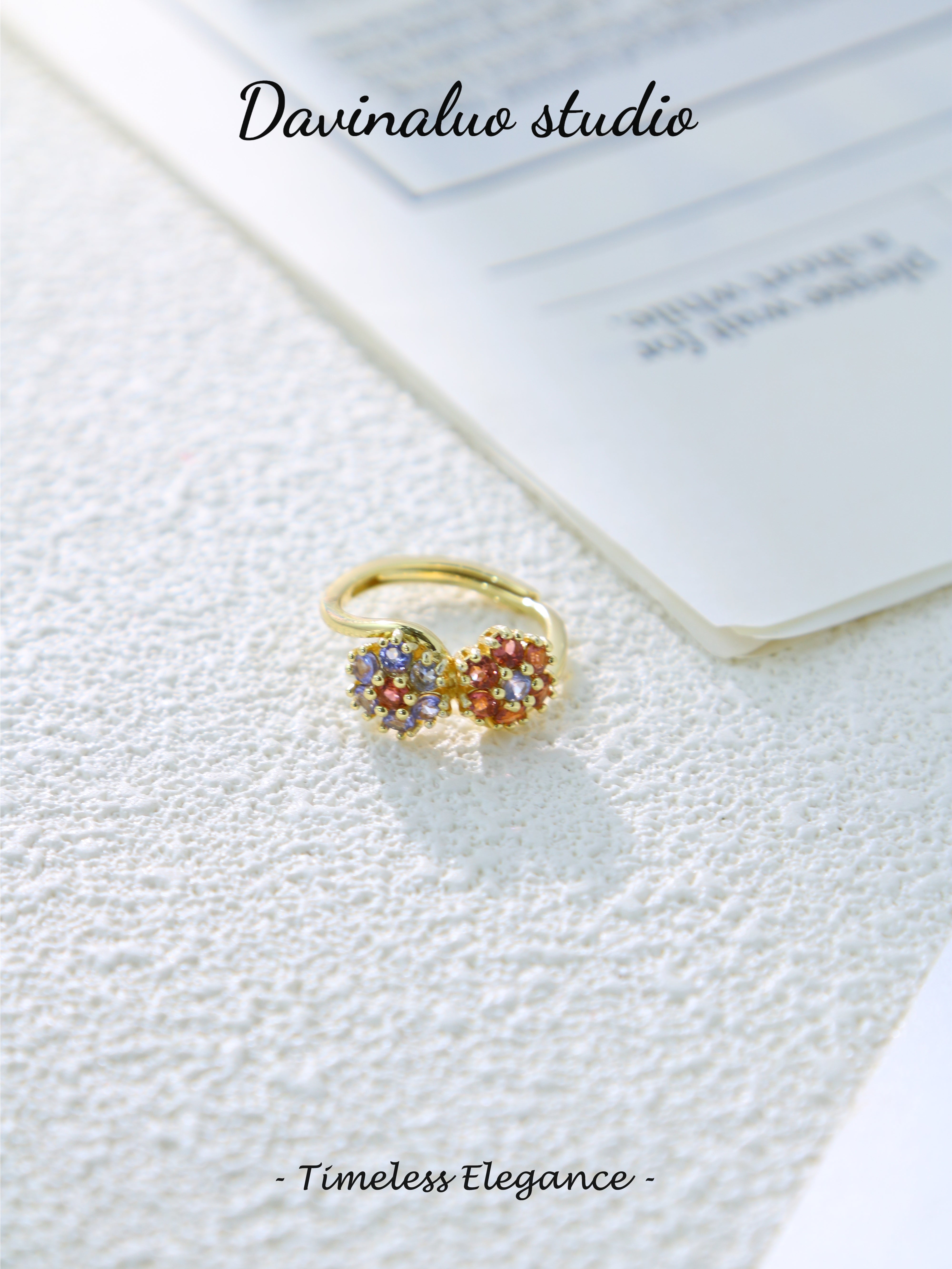 S925 Gold Simple Round Cut Double Flower Ring