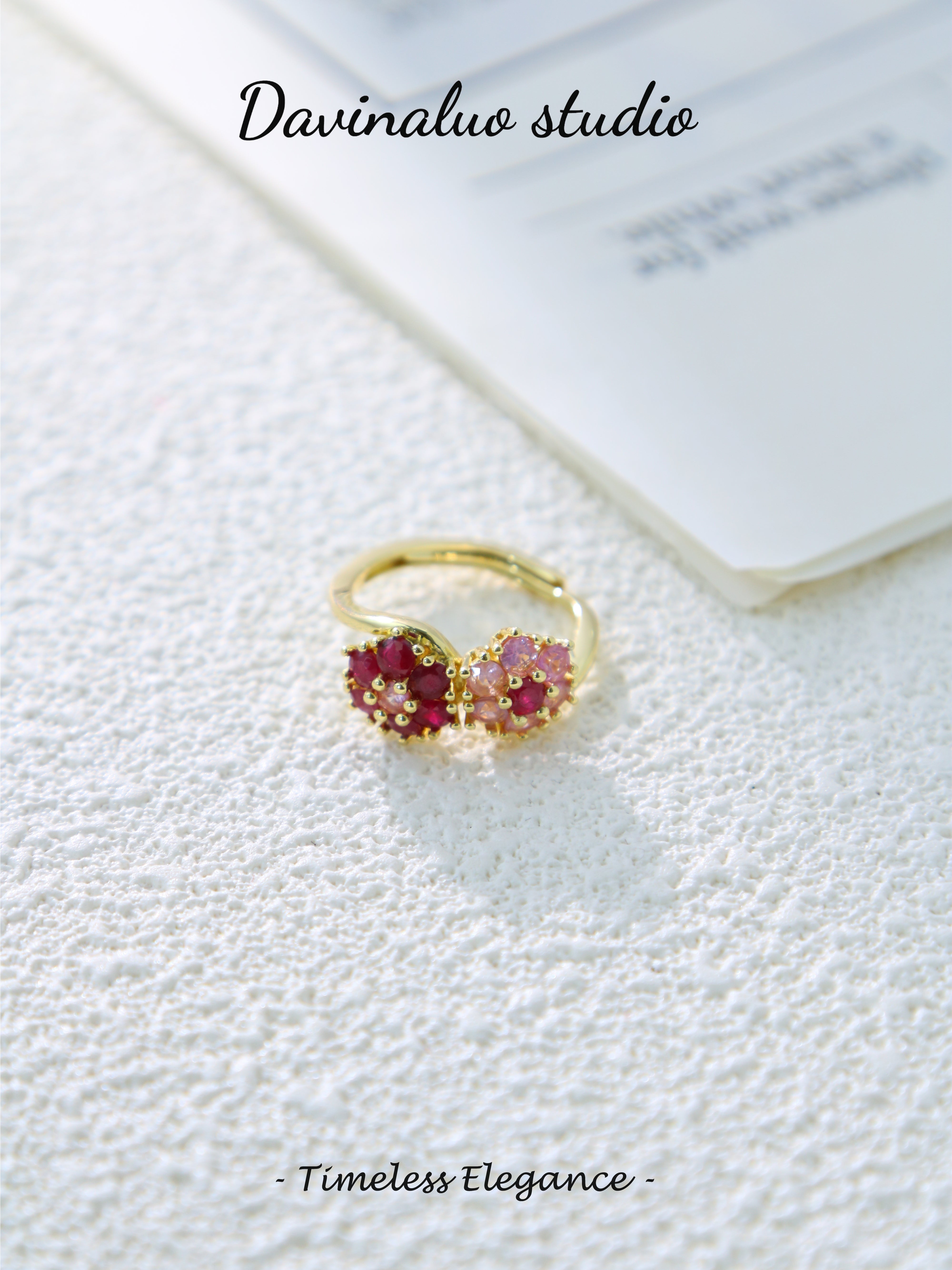 S925 Gold Simple Round Cut Double Flower Ring
