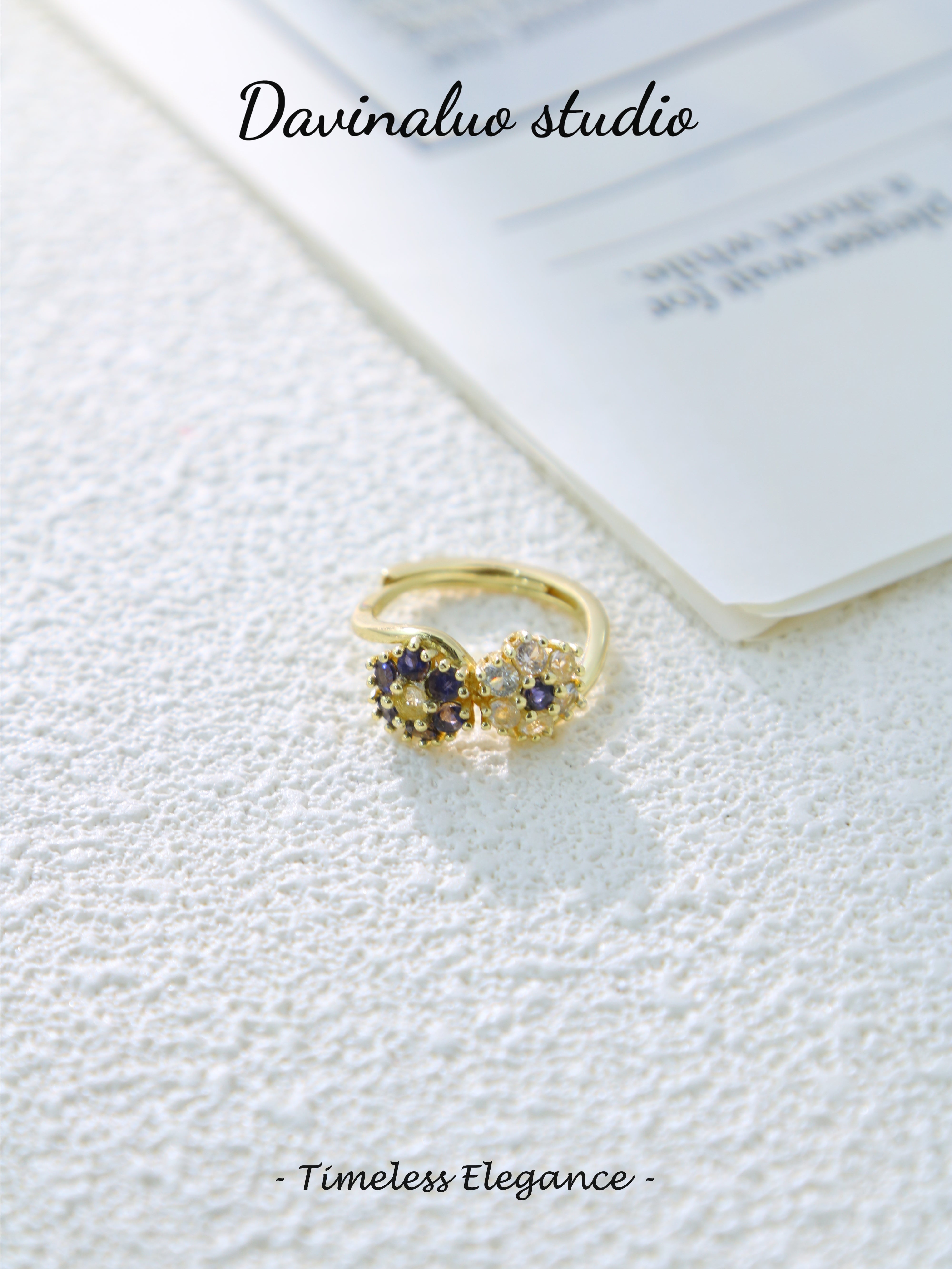 S925 Gold Simple Round Cut Double Flower Ring