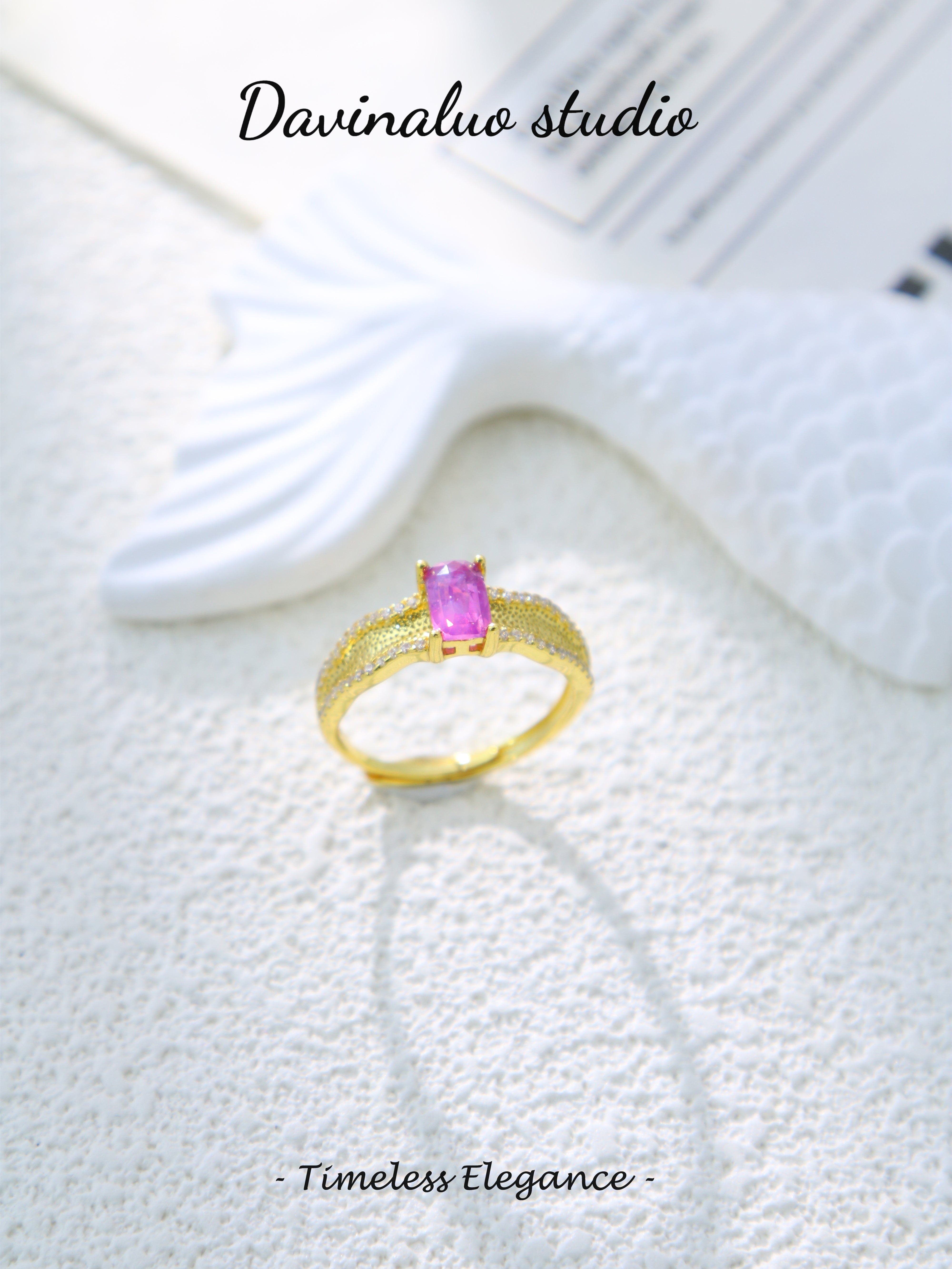 S925 Gold Simple Baguette Cut Sapphire Ring