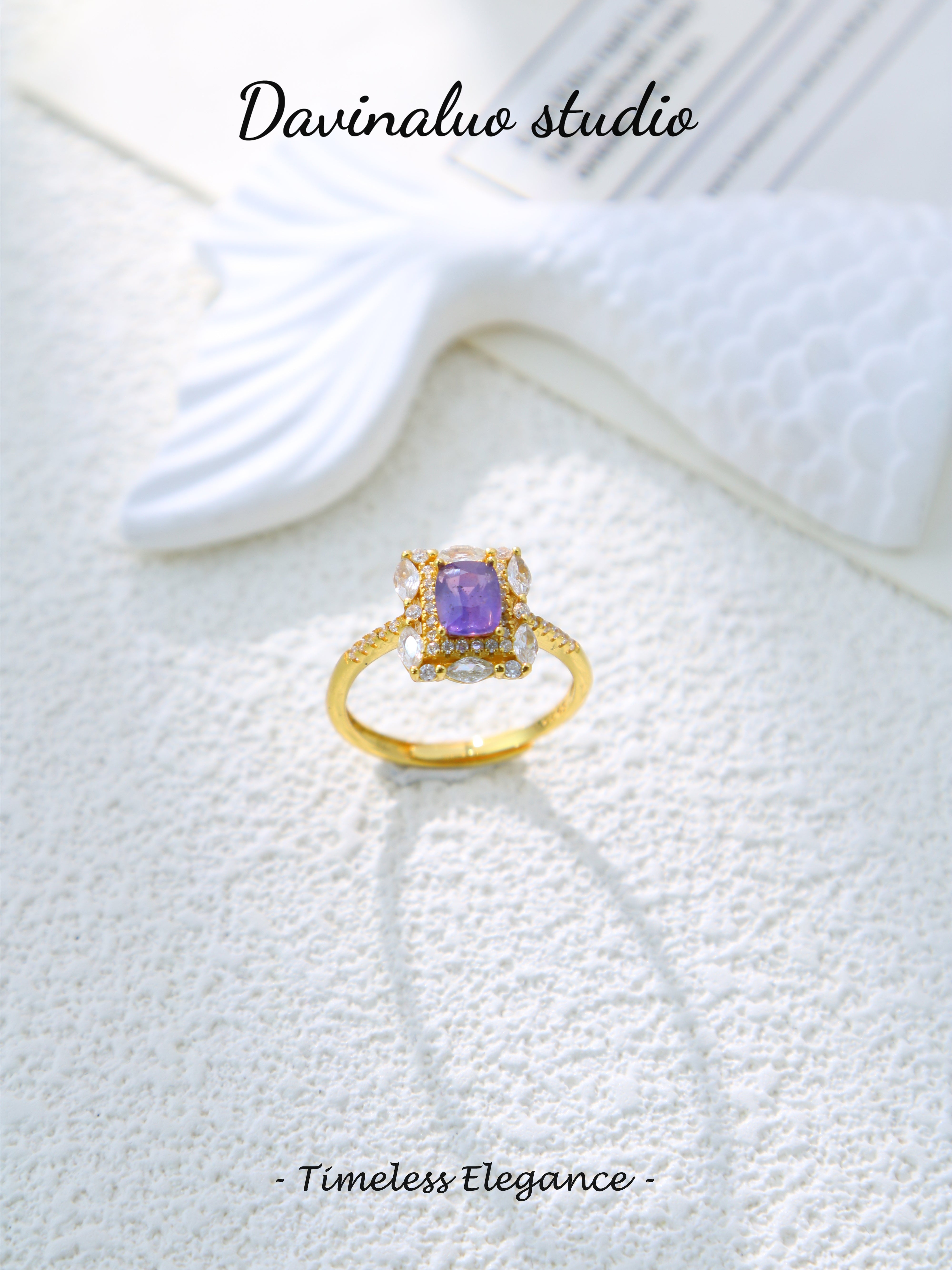 S925 Gold Simple Baguette Cut Sapphire Ring