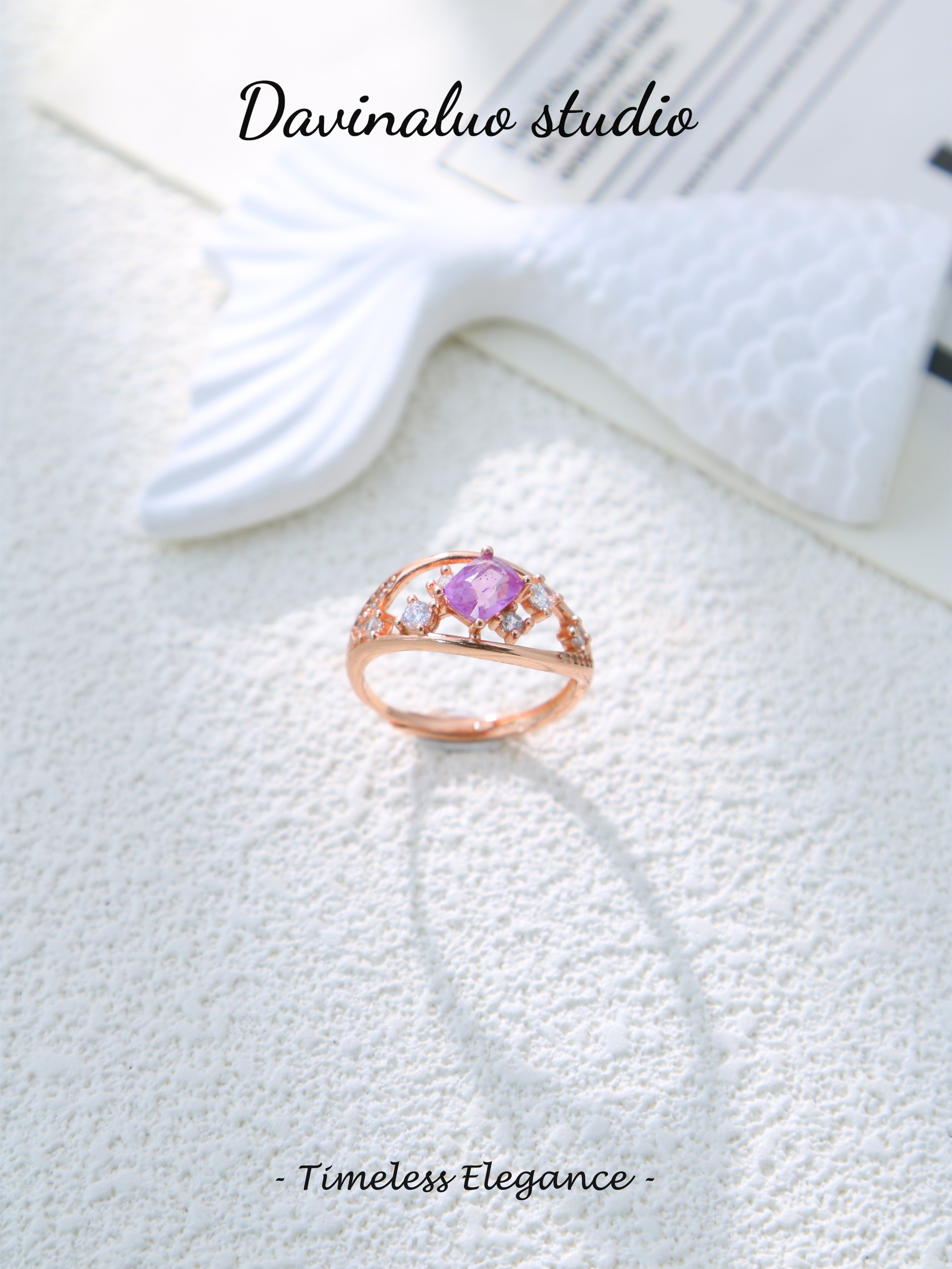 S925 Rose Gold Classic Baguette Cut Sapphire Ring