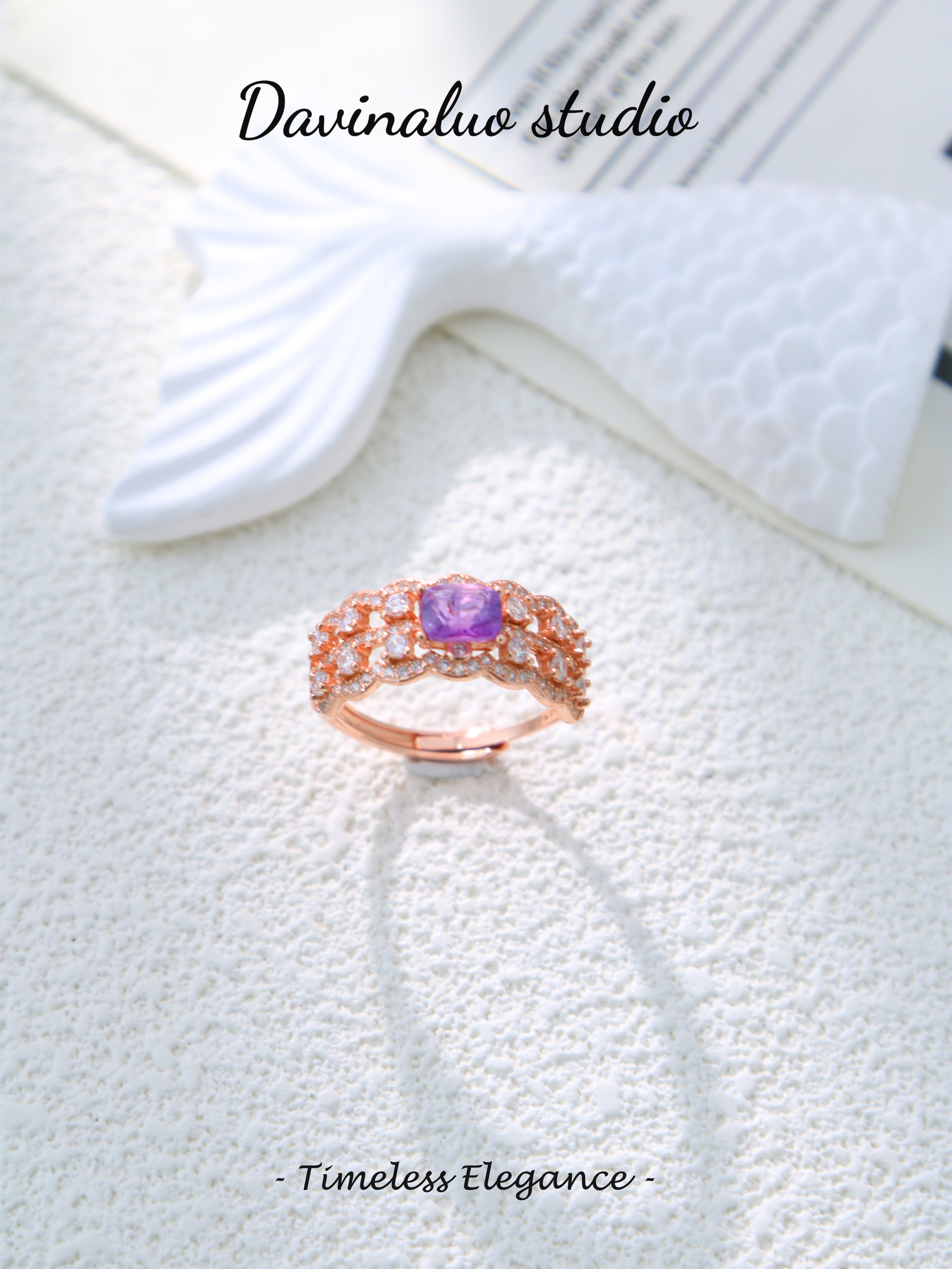 S925 Rose Gold Simple Baguette Cut Sapphire Ring