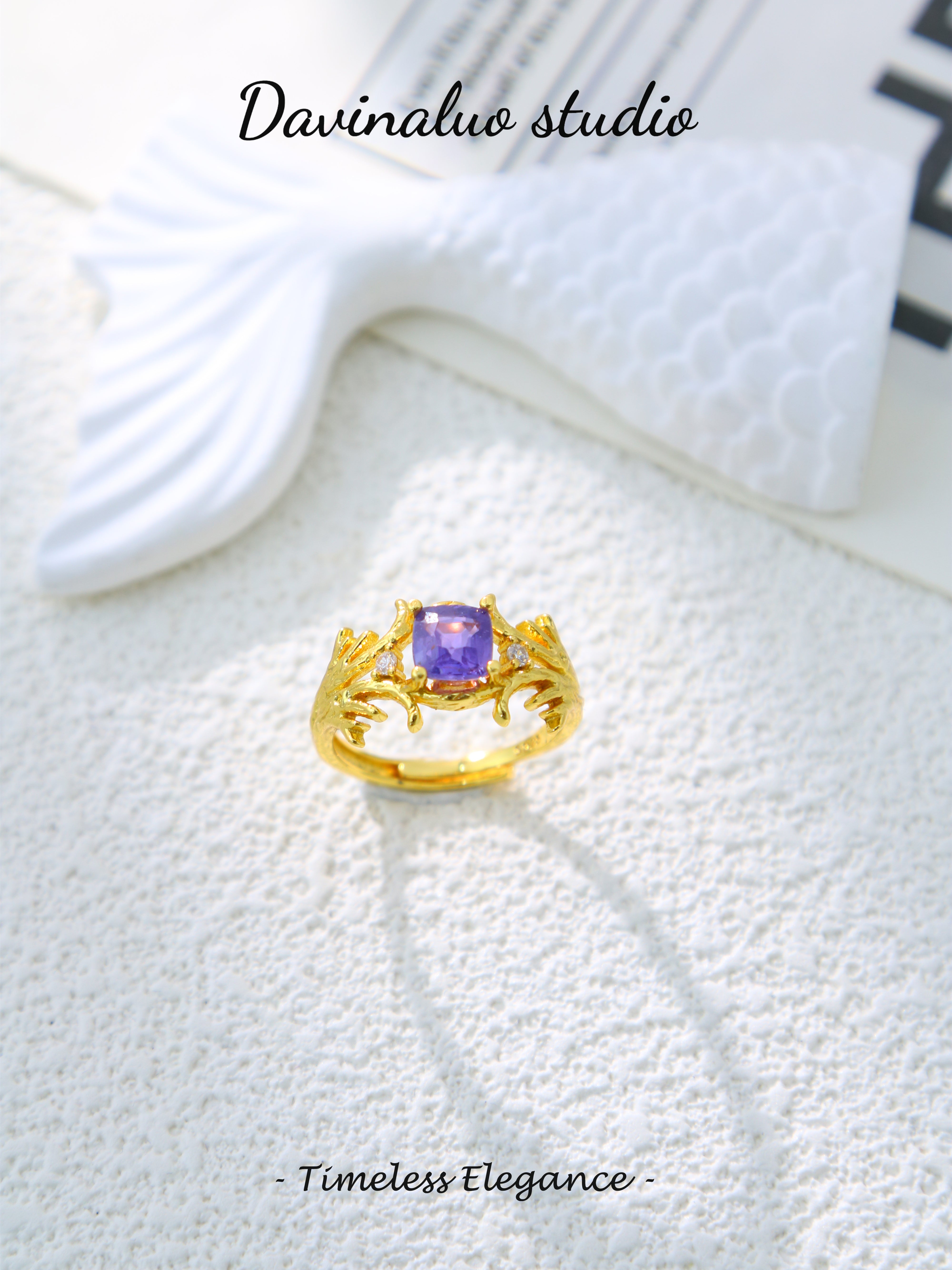 S925 Rose Gold Simple Square Cut Sapphire Ring