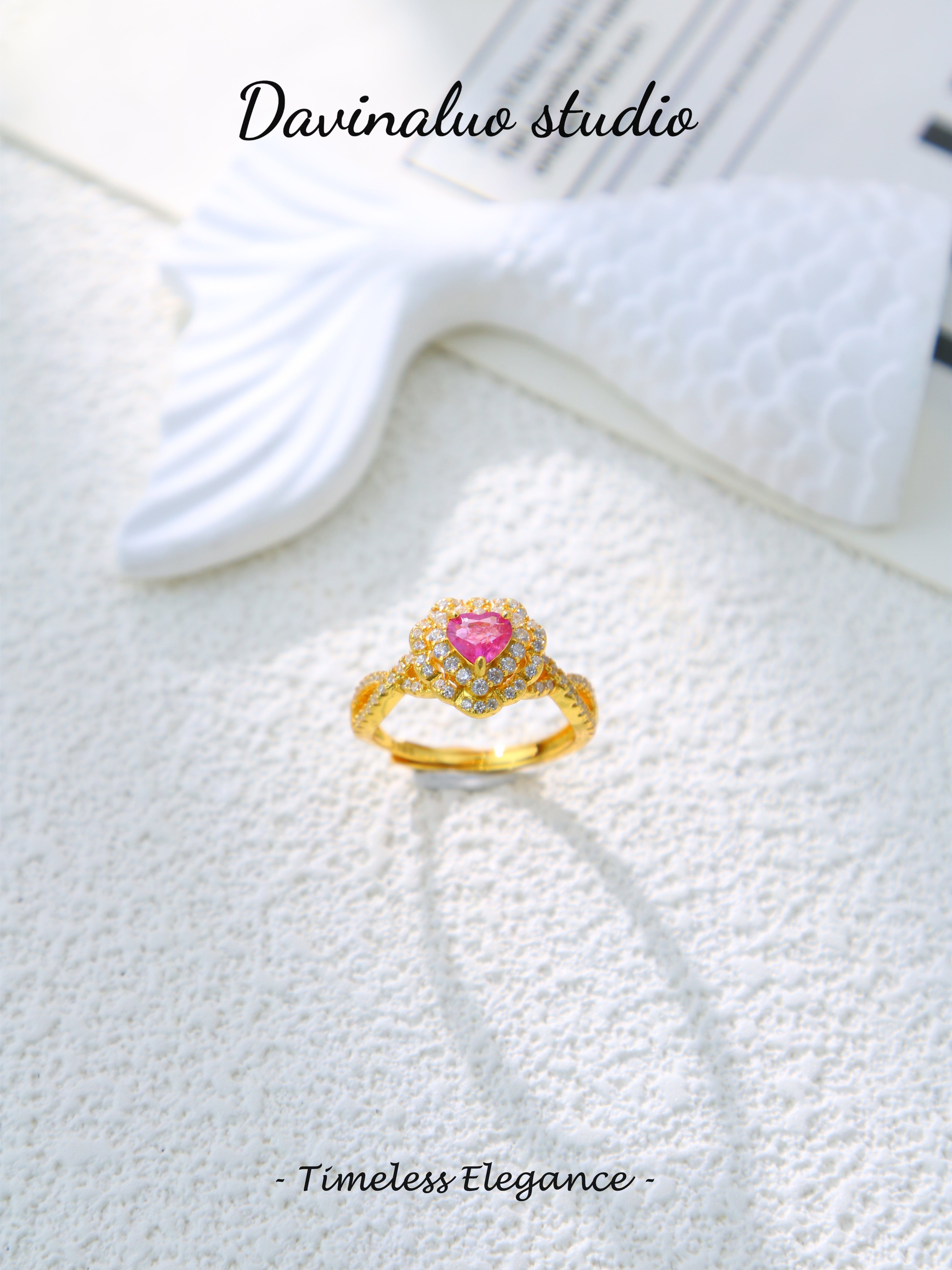 S925 Gold Simple Heart Cut Sapphire Ring