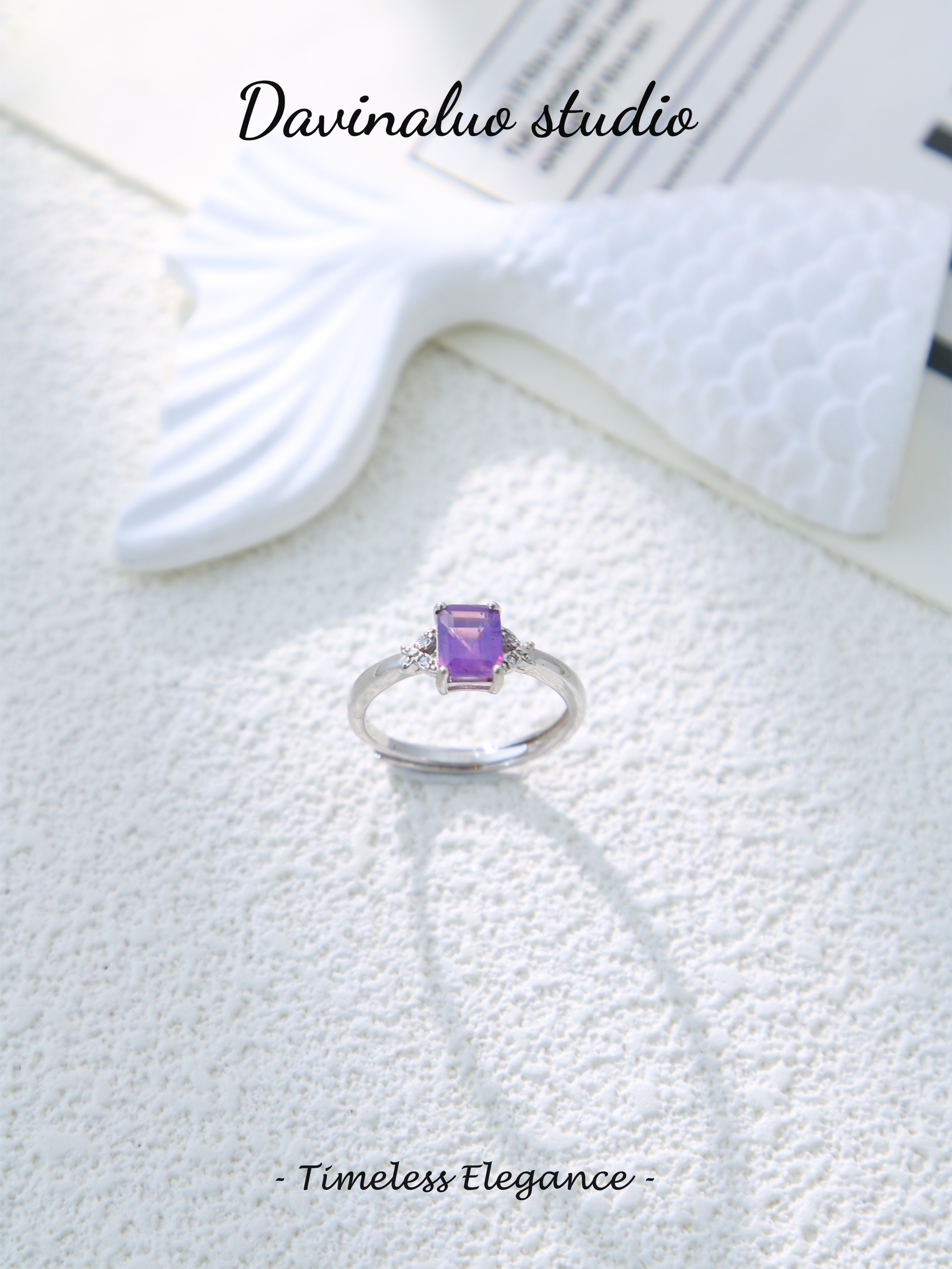 S925 Silver Simple Baguette Cut Sapphire Ring