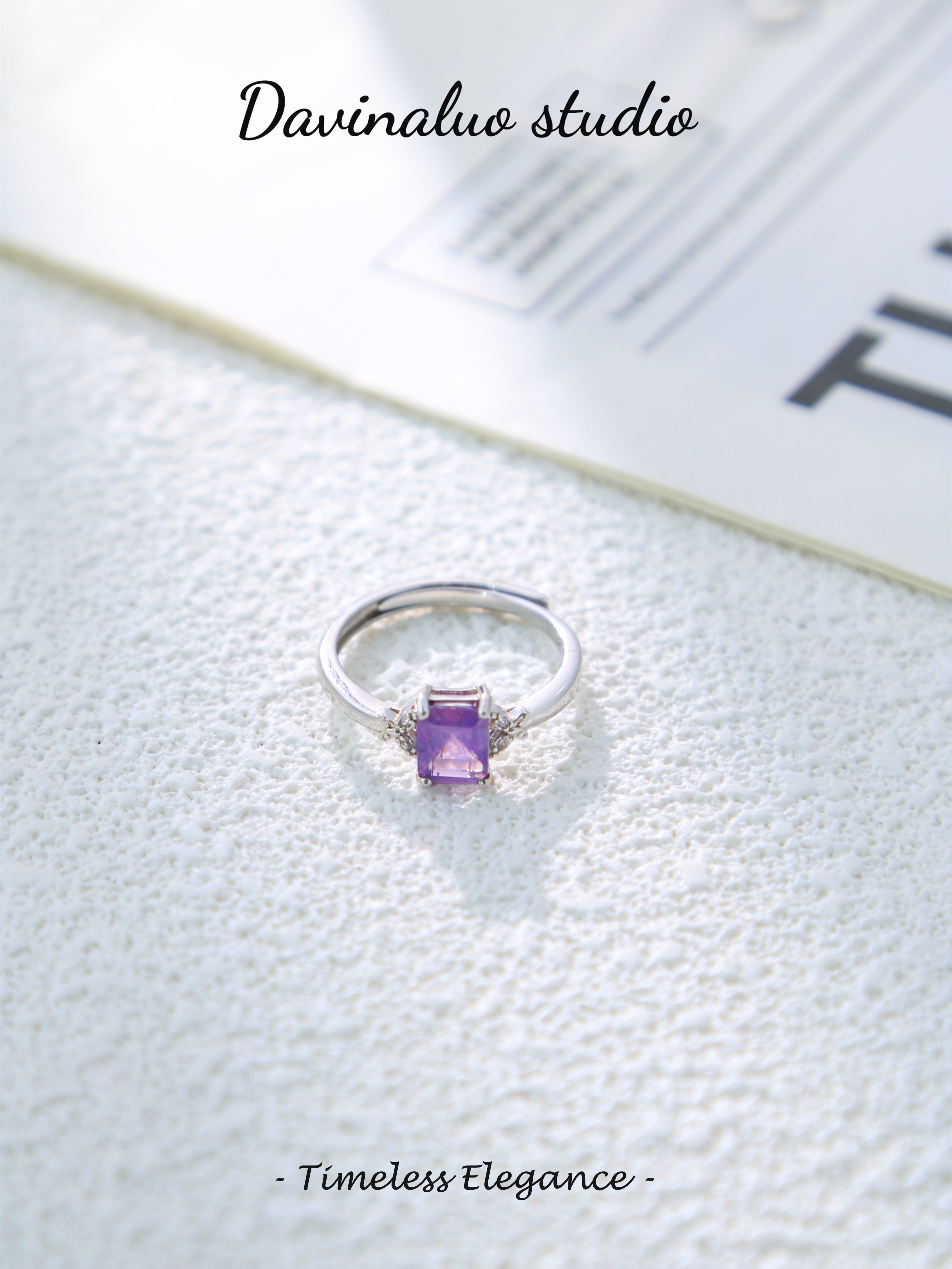 S925 Silver Simple Baguette Cut Sapphire Ring