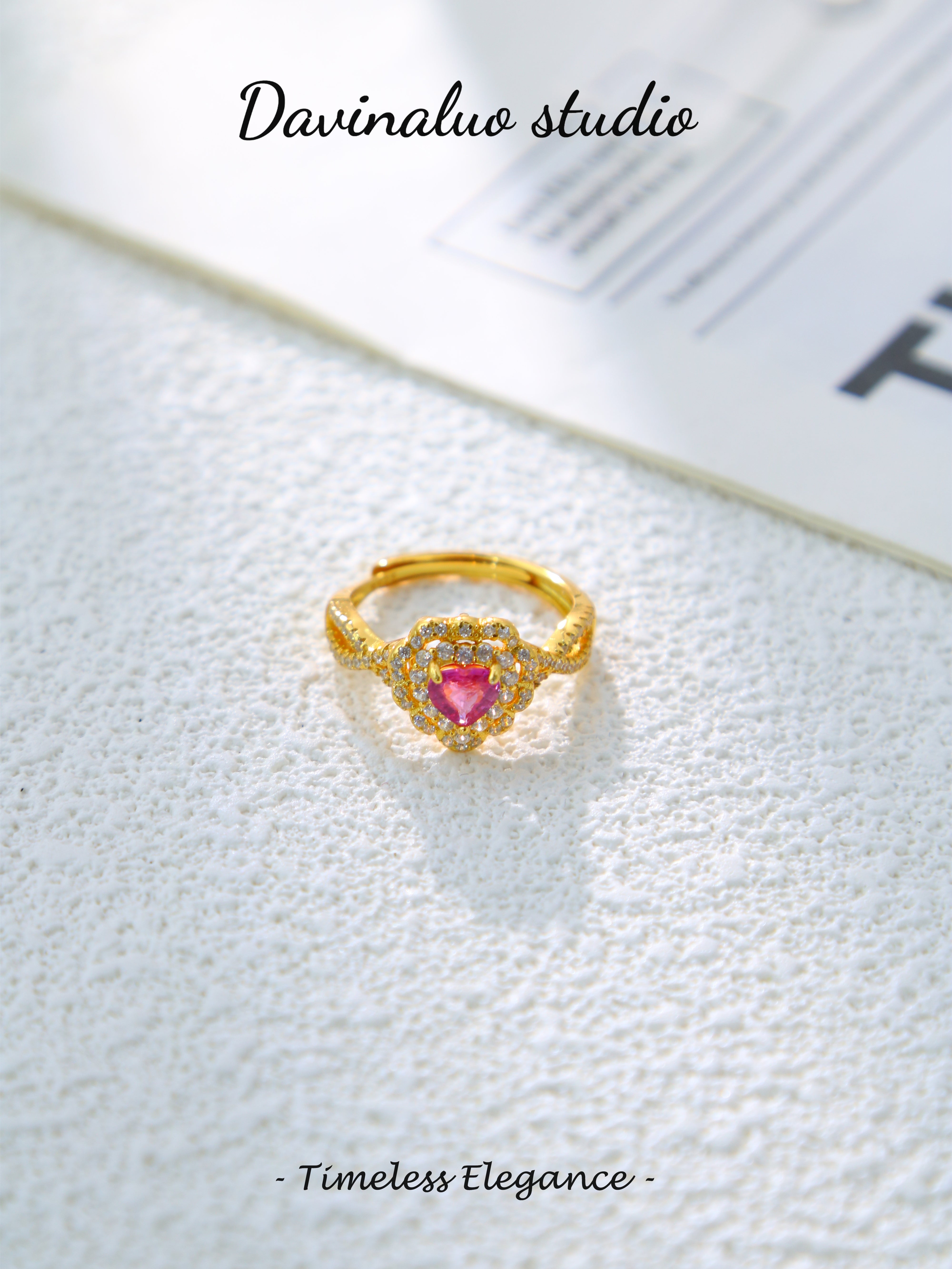 S925 Gold Simple Heart Cut Sapphire Ring
